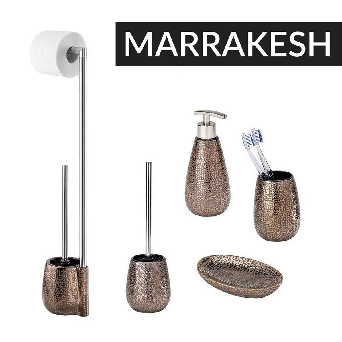 TOILETTENPAPIERHALTER mit WC-Bürste Marrakesh 10,5/15/72 cm - Goldfarben, Keramik (15/72/10.5cm) - Wenko