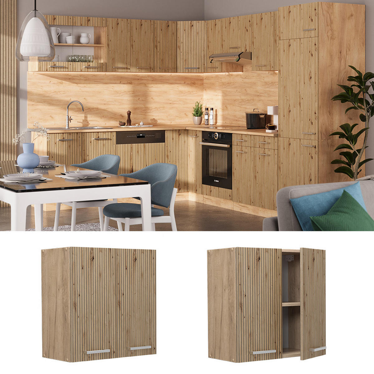HÄNGESCHRANK R-Line Artisan-Eiche 60 cm - Eiche Wotan/Eiche Artisan, Holzwerkstoff (60/60/31cm) - Vicco