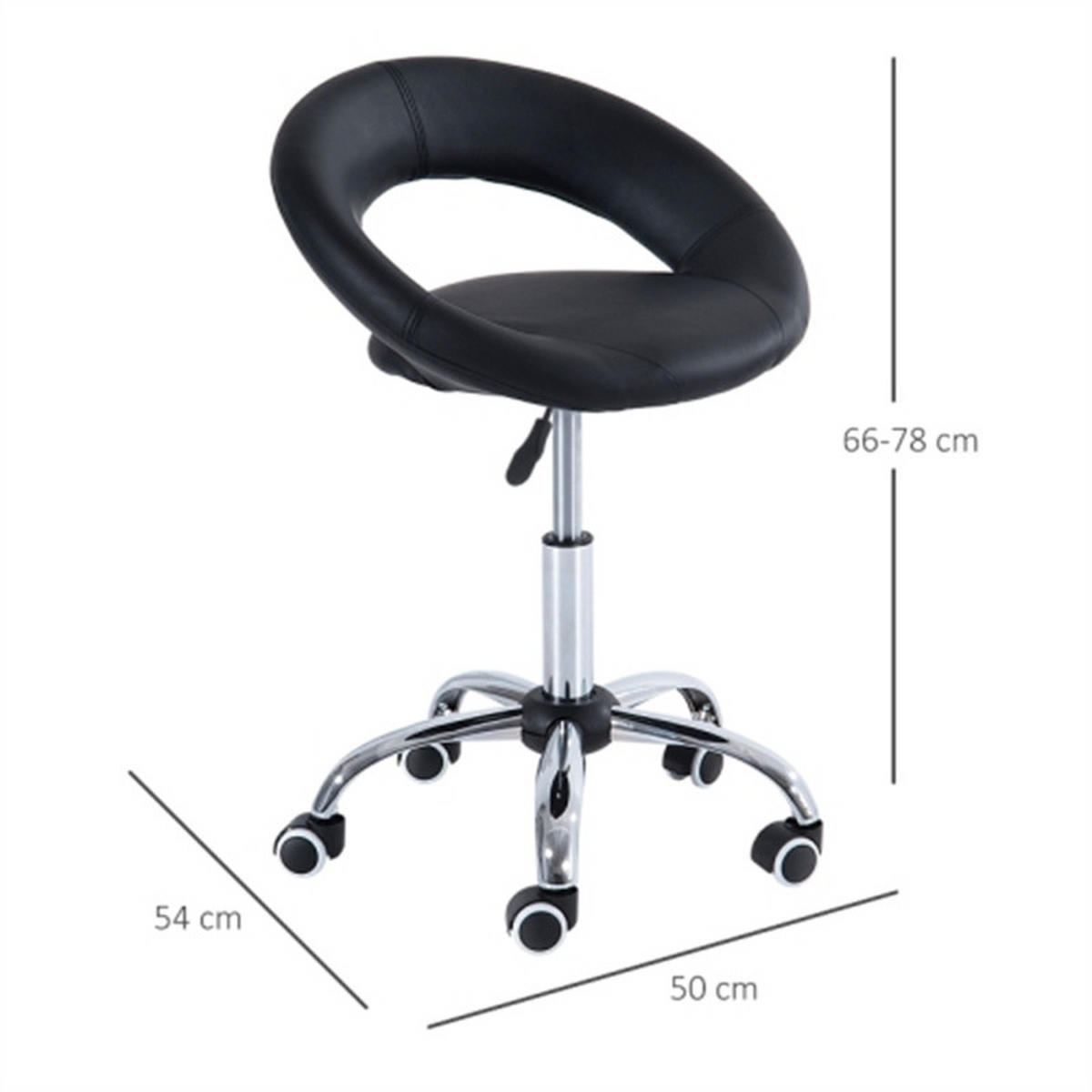 DREHSTUHL Ergonomisch Schwarz, Metall & Kunstleder, höhenverstellbar, drehbar & rollbar, 50 x 54 x 78 cm - Schwarz, Metall (54/78/50cm) - Albatros