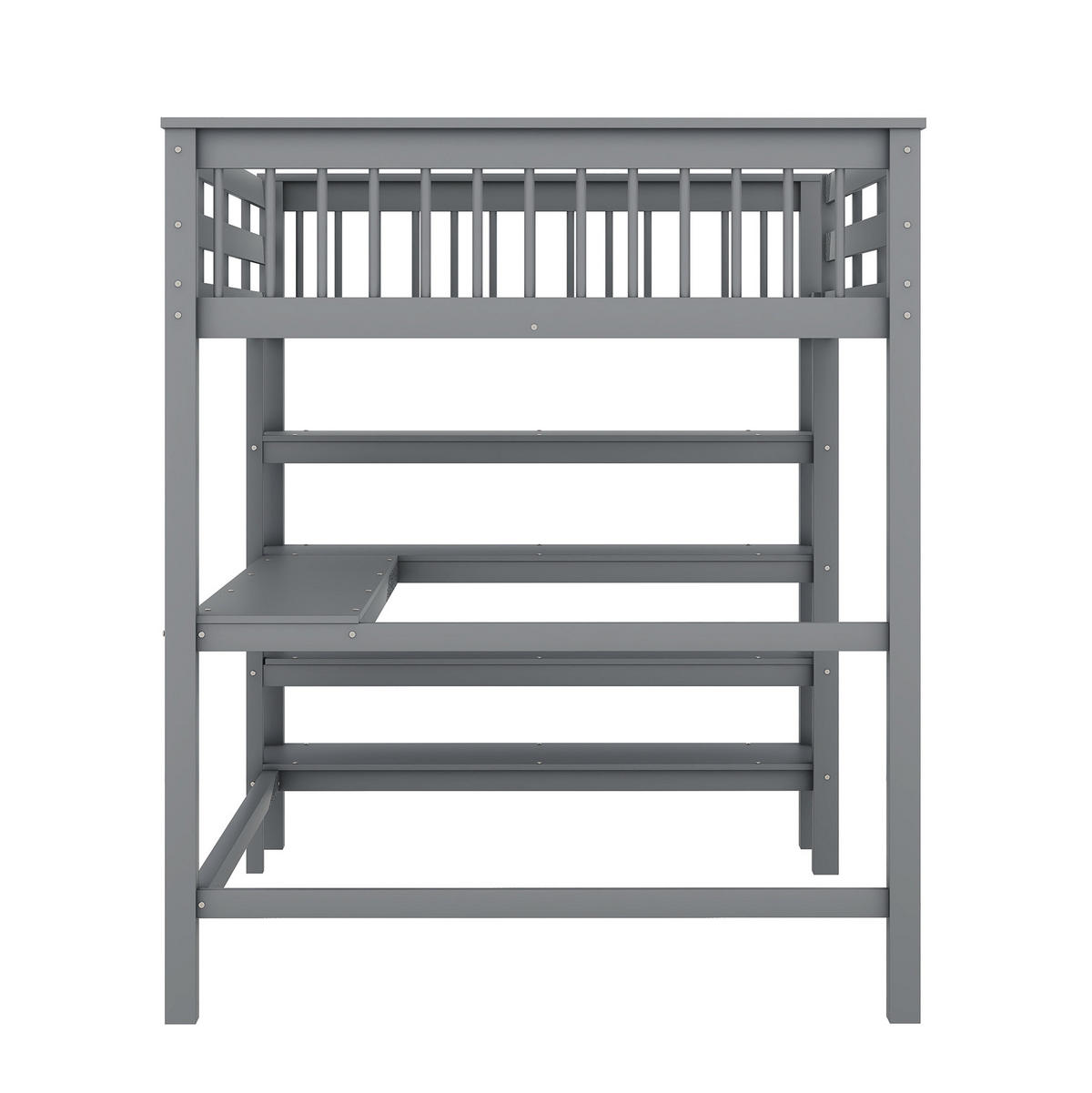 HOCHBETT 140/200 cm Grau aus Kiefernholz mit Schreibtisch und Ablagefächern - Grau, Holz (140/200cm) - OKMYHOME
