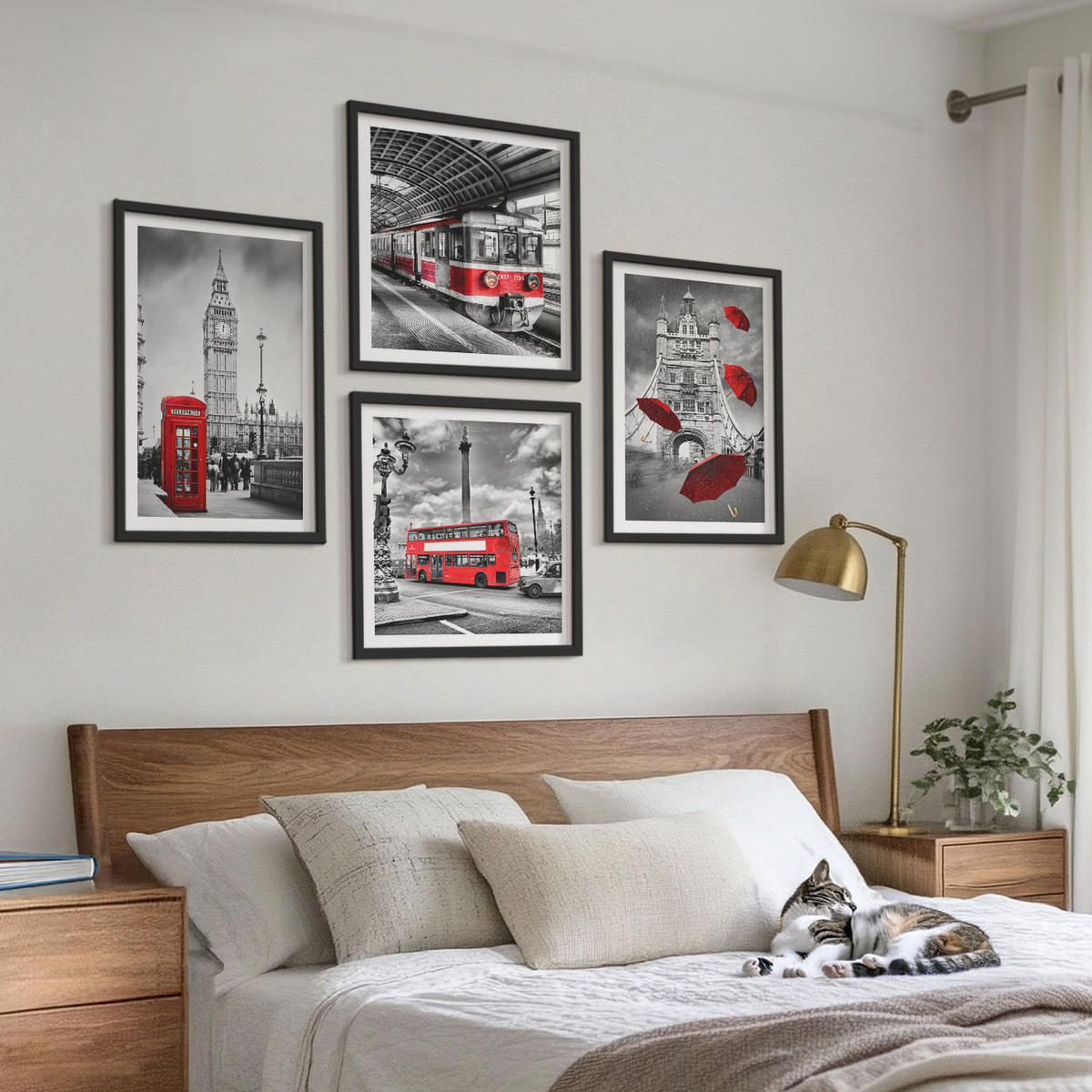 BILDER SET 4er Set - 50x50 cm & 40x60 cm Schwarzer Rahmen - Red Accents London - Schwarz, Kunststoff (50/50cm) - TULUP