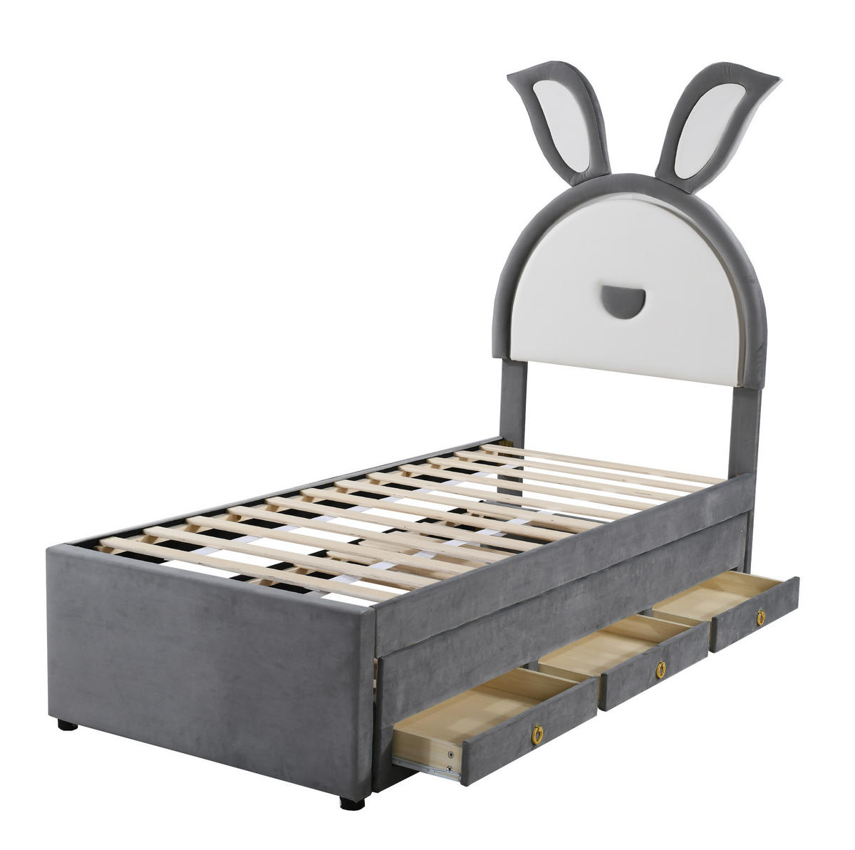 KINDERBETT 90/200 cm mit Ausziehbett, 3 Schubladen, LED-Beleuchtung und Samtbezug, Grau - Grau, Textil (90/200cm) - Redom
