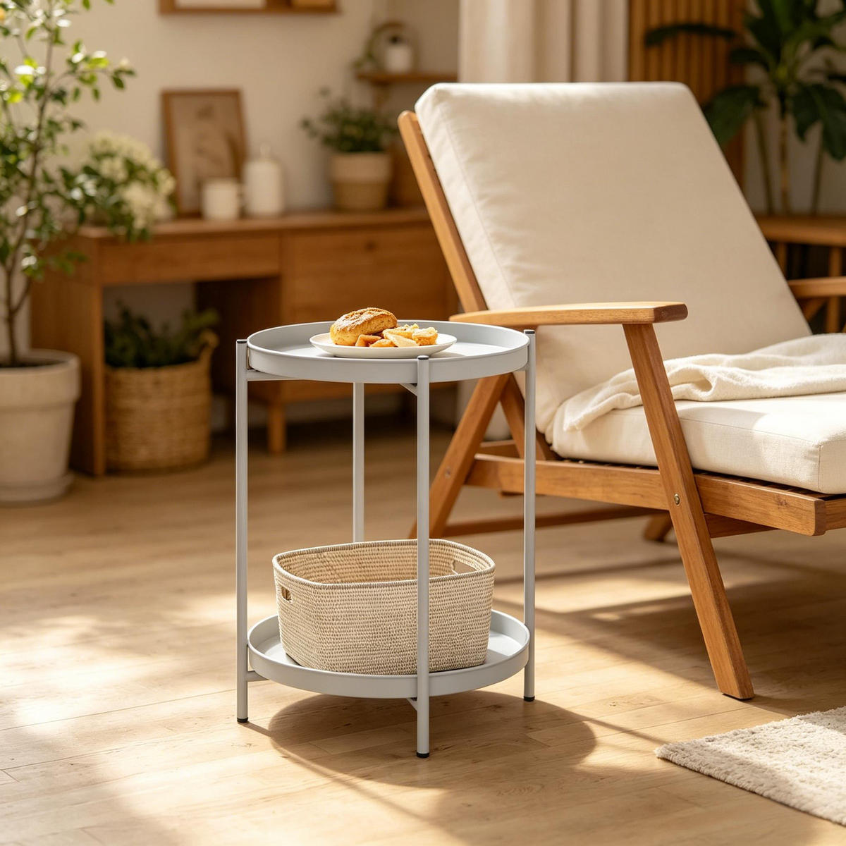 COUCHTISCH 44x44x53cm Runder Beistelltisch Metall-Sofatisch mit abnehmbaren Schalen - Weiß, Metall (50/50/5cm) - Raelunyi