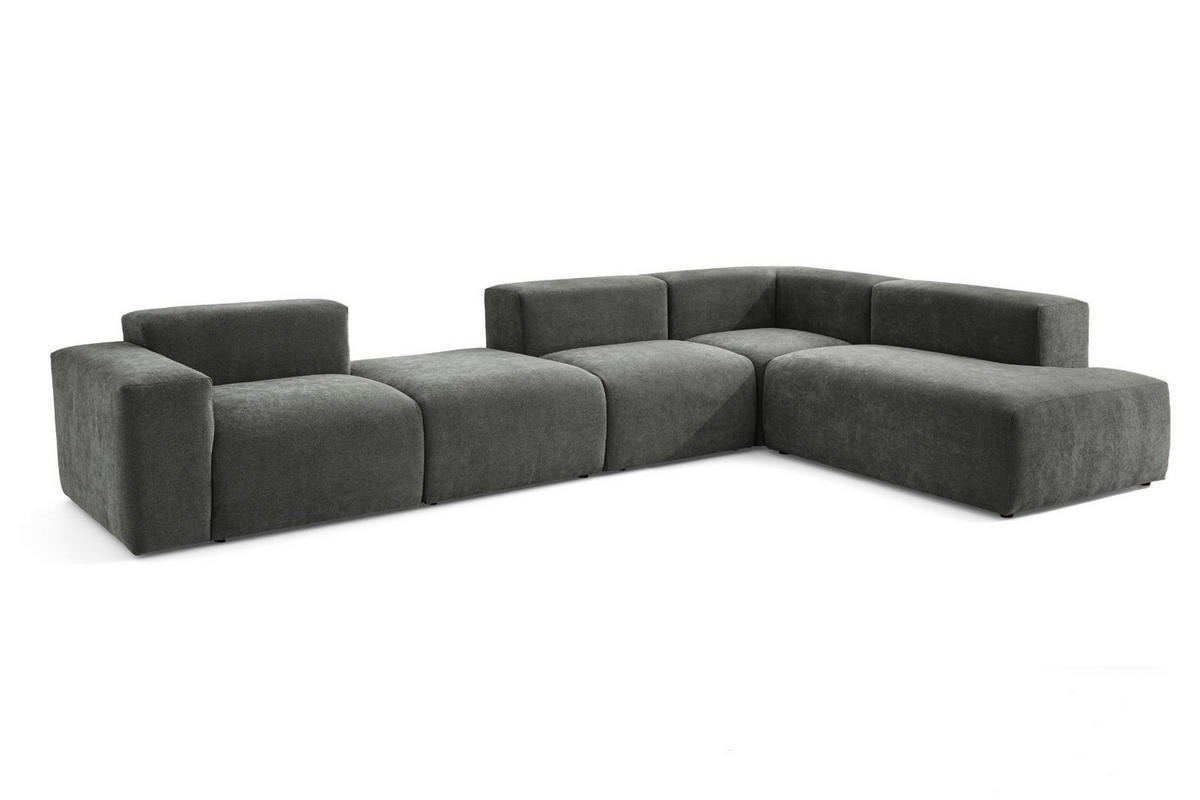 5-SITZER modulares Ecksofa HEAVEN SET 5 Rechts, Breite 380 cm Webstoff Dunkelgrau - Dunkelgrau/Schwarz, Holz/Kunststoff (245/380cm) - Muffo