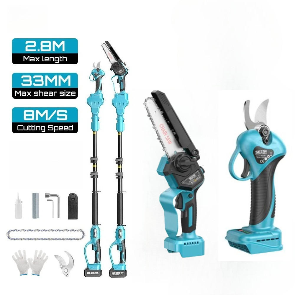 KETTENSÄGE 3-in-1 Teleskopstange, Bürstenlos, Ohne Batterie - Blau, Metall (25/10/150cm) - Kaket