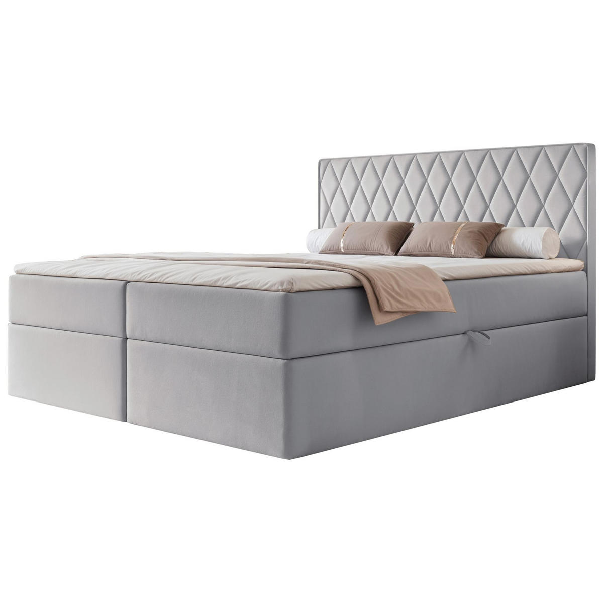 BOXBETT Carenzo Taubengrau, Velours, 180x200 cm - Goldfarben/Grau, Textil (180/200cm) - Selsey