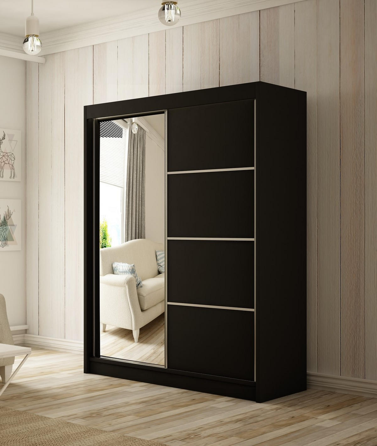 SCHWEBETÜRENSCHRANK Padwa 120 cm mit Spiegel 2-türig, schwarz - Schwarz, Kunststoff (120/215/61cm) - Margaret Hadas24