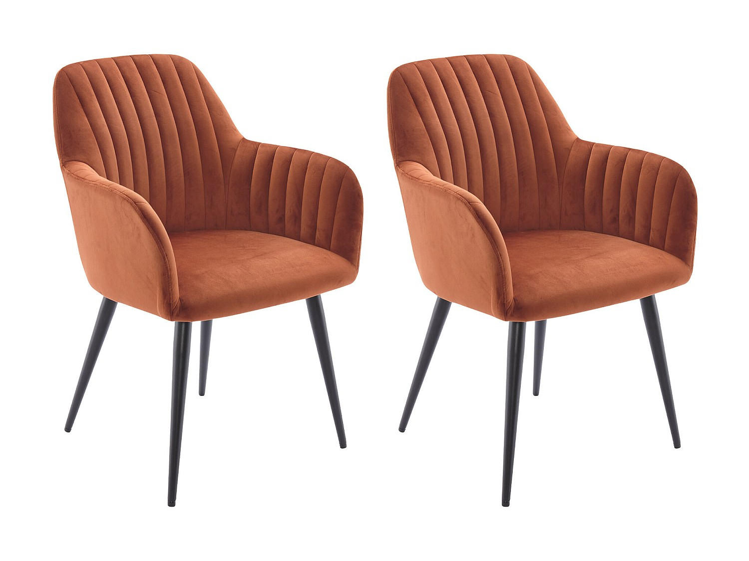 STUHL mit Armlehnen 2er-Set - Samt und schwarzes Metall - Terracotta - ELEANA - Braun, Textil (59/82/58cm) - Vente-Unique