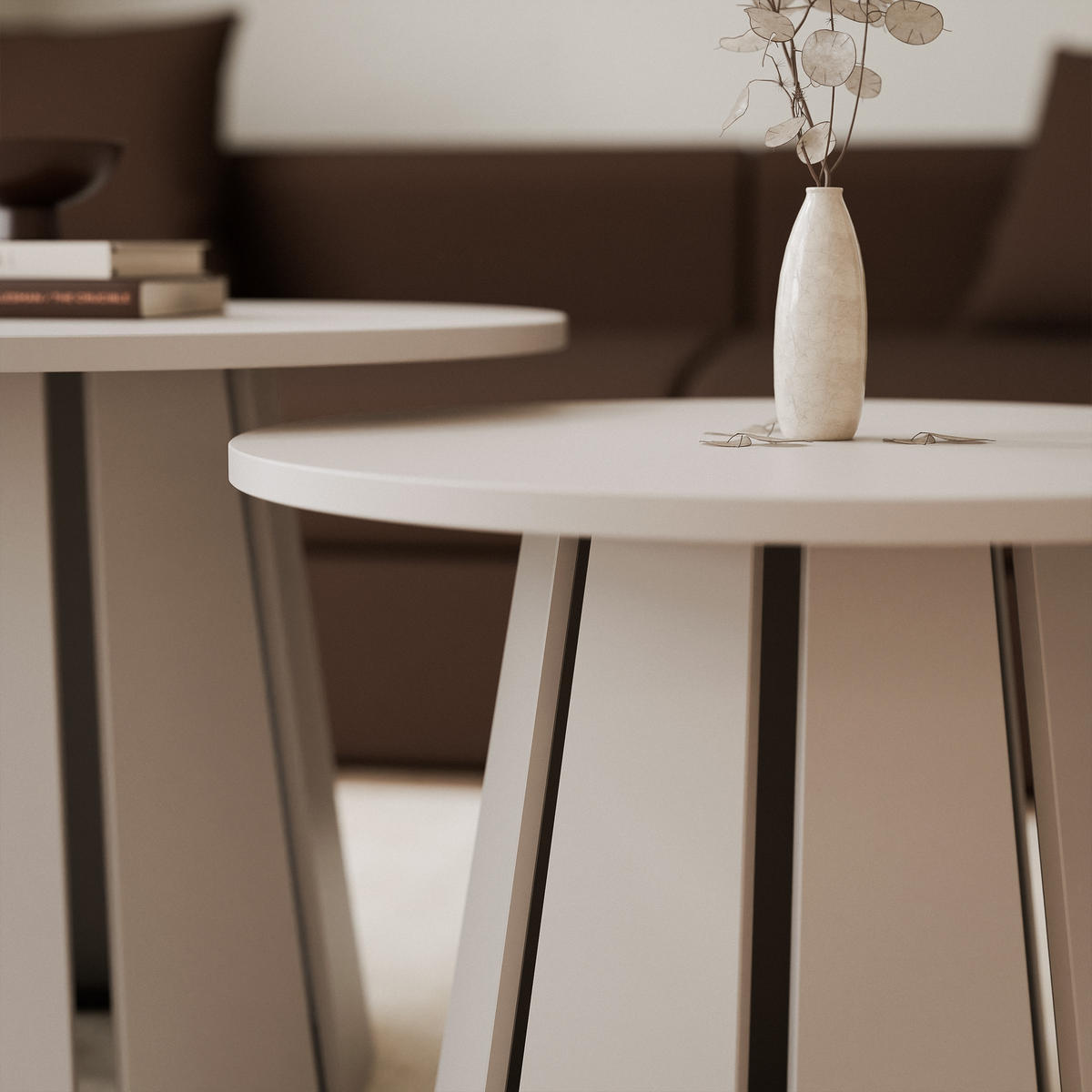 COUCHTISCH-SET VERDA, 2-teilig, Farbe Kaschmir, Ø 57/67 cm - Kaschmir, Holz (67/67/57cm) - Idohome