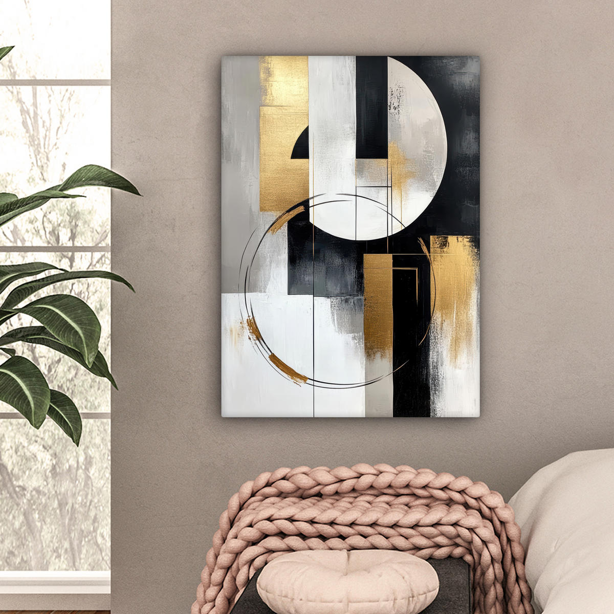 LEINWANDBILD - Abstrakt - Gold - Silber - Formen - Ästhetik - 60x80 - Gemälde - Multicolor, Textil (60/80cm) - MuchoWow
