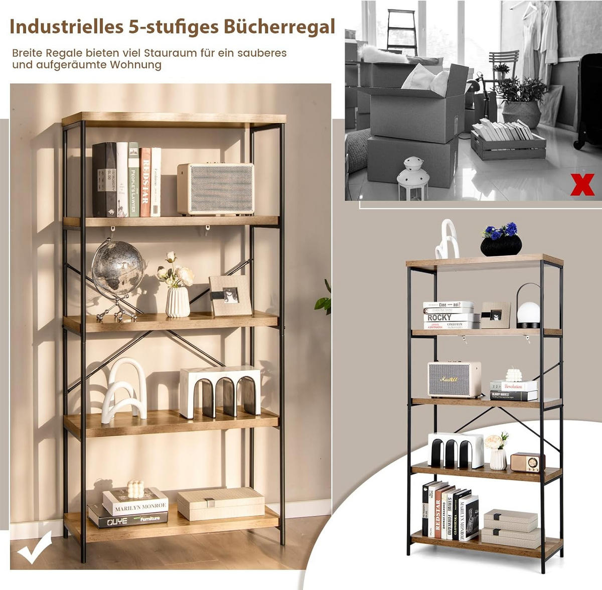 BÜCHERREGAL Braun - Braun, Holz (35/160/79cm) - COSTWAY