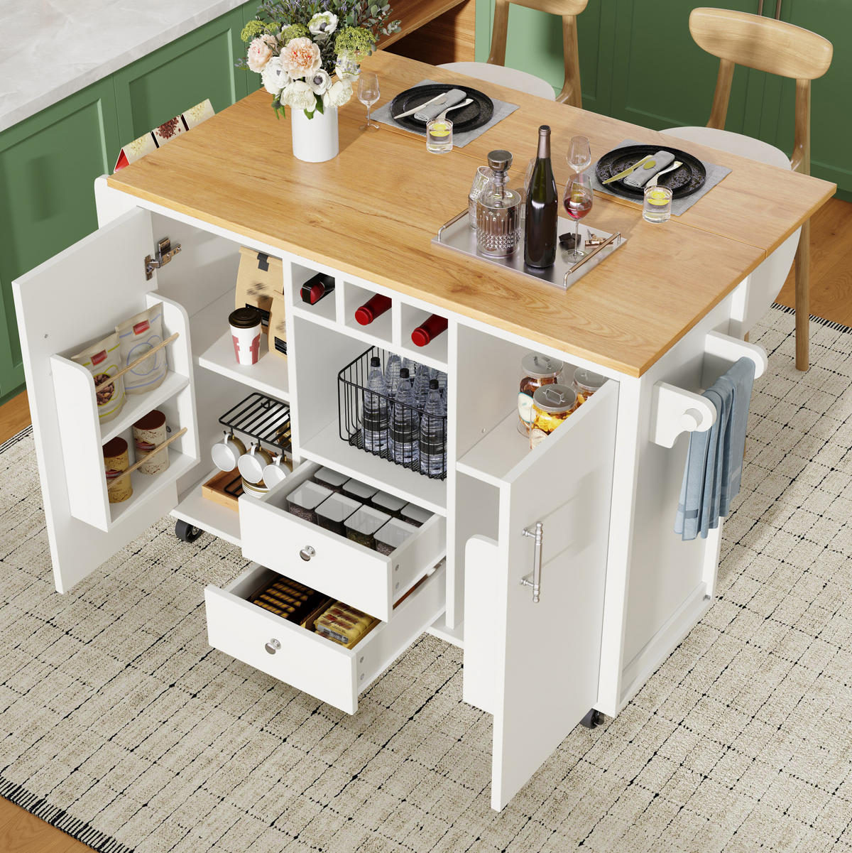 KÜCHENINSEL mit Klapptisch 137,9 x 73 cm MDF Metall White - Weiß, Metall (73/92.5/137.9cm) - Beauniv