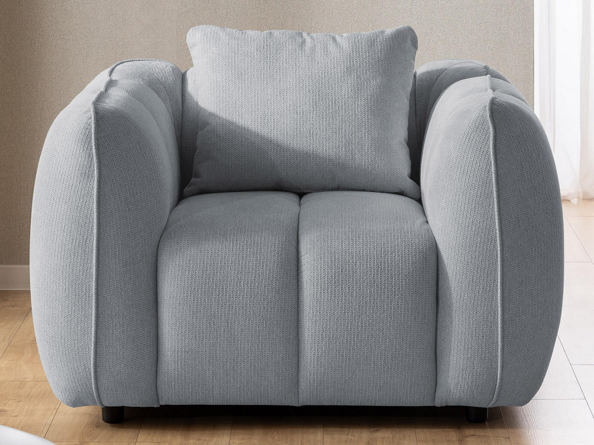 SESSEL Nubira in tief gesteppter Bubble-Optik aus weichem Grau Strukturstoff im modernen Design - Schwarz/Grau, Holz/Kunststoff (115/69/89cm) - S-Style Möbel