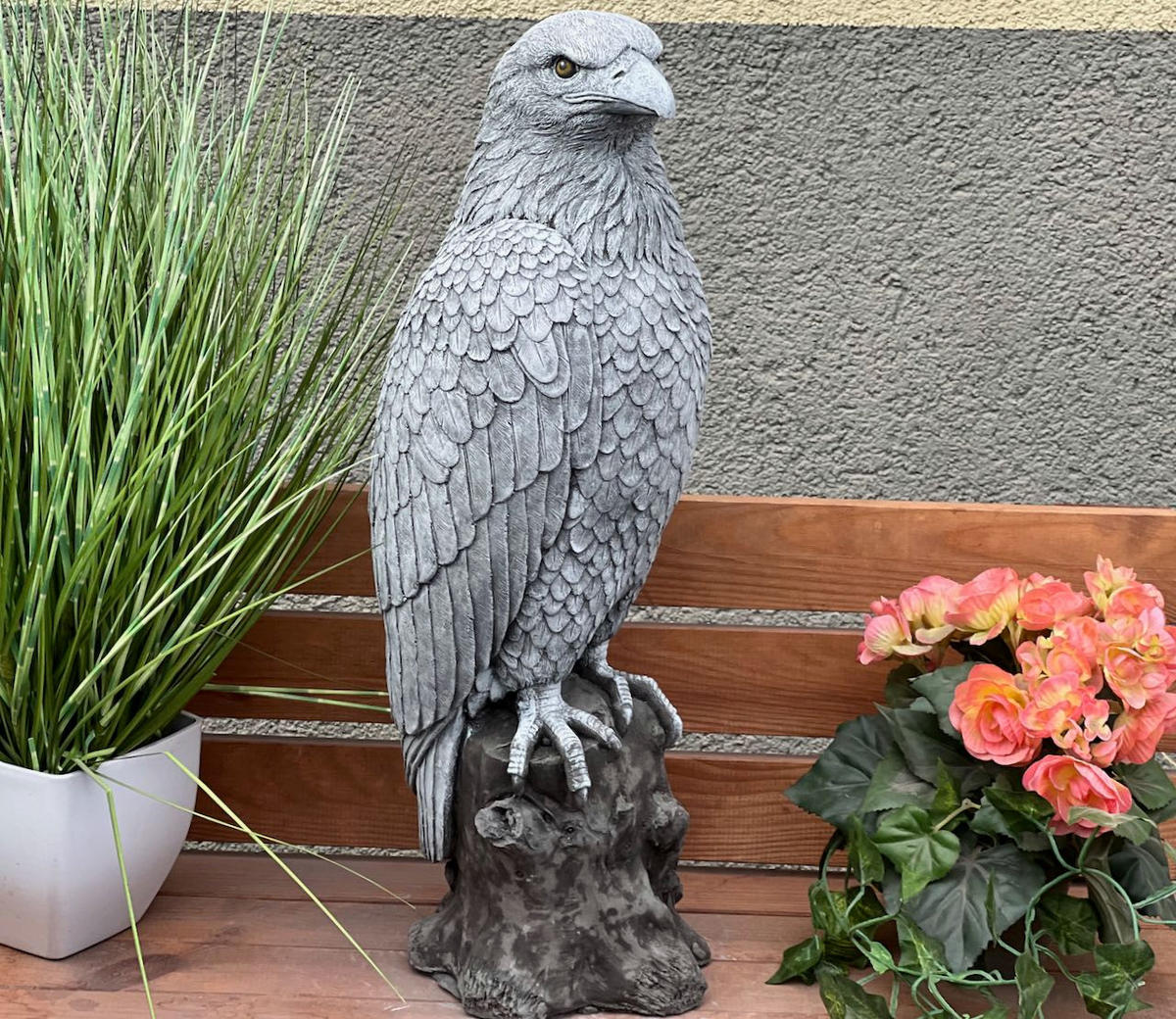 STEINFIGUR großer Adler Seeadler frostfest massiver Steinguss - Grau, Stein (18/54/17cm) - stoneandstyle