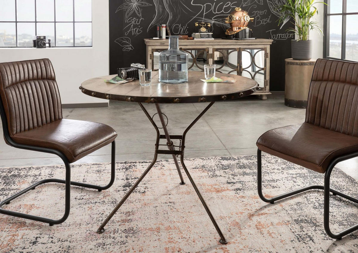 ESSTISCH rund Mango100x100x80 braun lackiert HEAVY INDUSTRY #256 - Braun, Holz (100/100/80cm) - Massivmoebel24