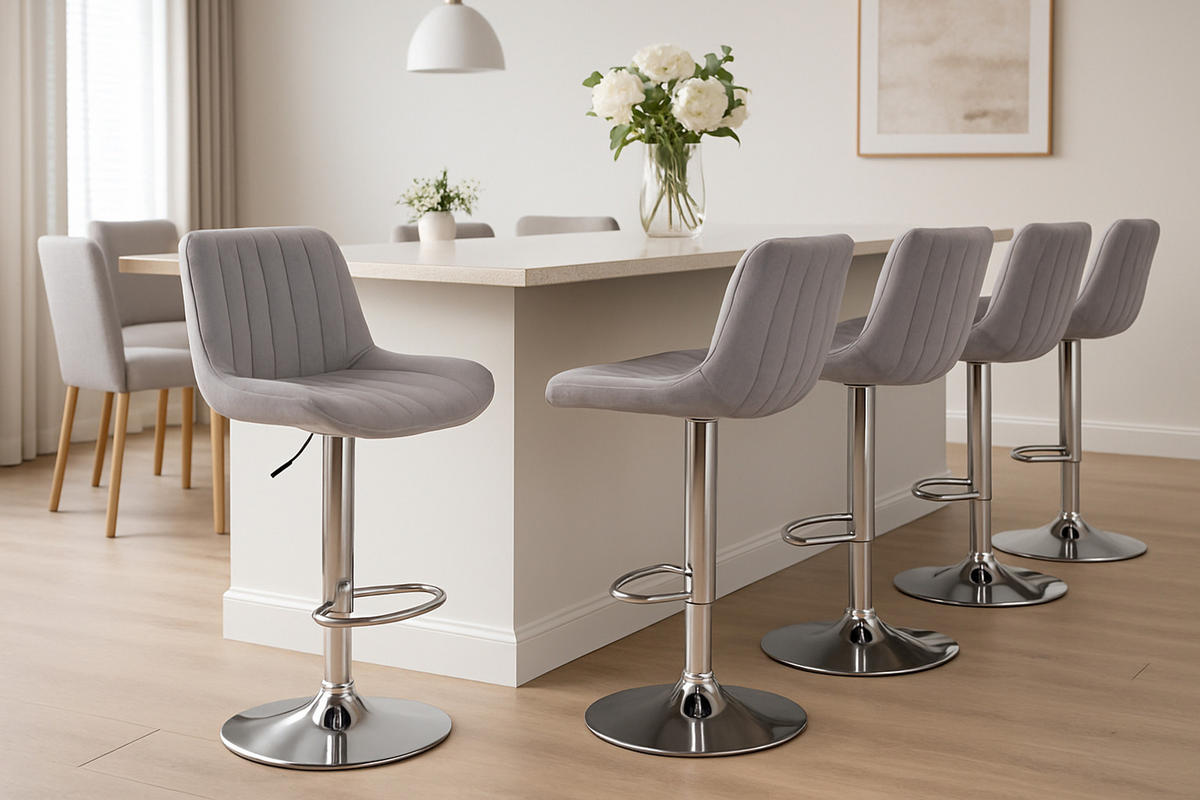 BARHOCKER 2er Set Lentos Samt chrom grau - Chromfarben/Grau, Textil/Metall (50/108/50cm) - TPFLiving