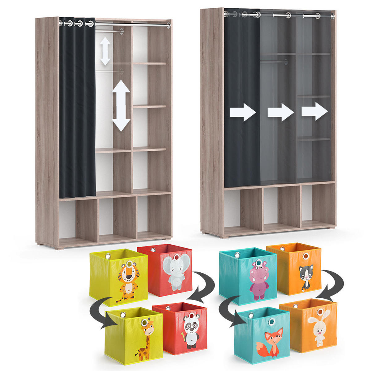 KINDERKLEIDERSCHRANK Luigi Sonoma 105.8 x 178.1 cm Mit Faltboxen (bunt) - Multicolor/Sonoma Eiche, Holzwerkstoff (105.8/178.1/38cm) - Vicco