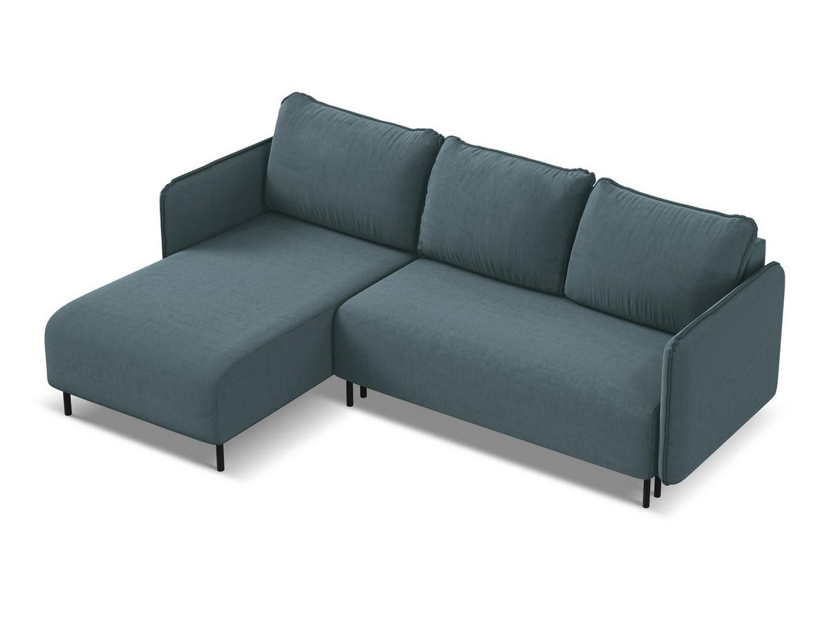ECKSOFA mit Schlaffunktion Samt Stoff Blau - Blau/Petrol, Holz/Textil (162/236cm) - Makamii