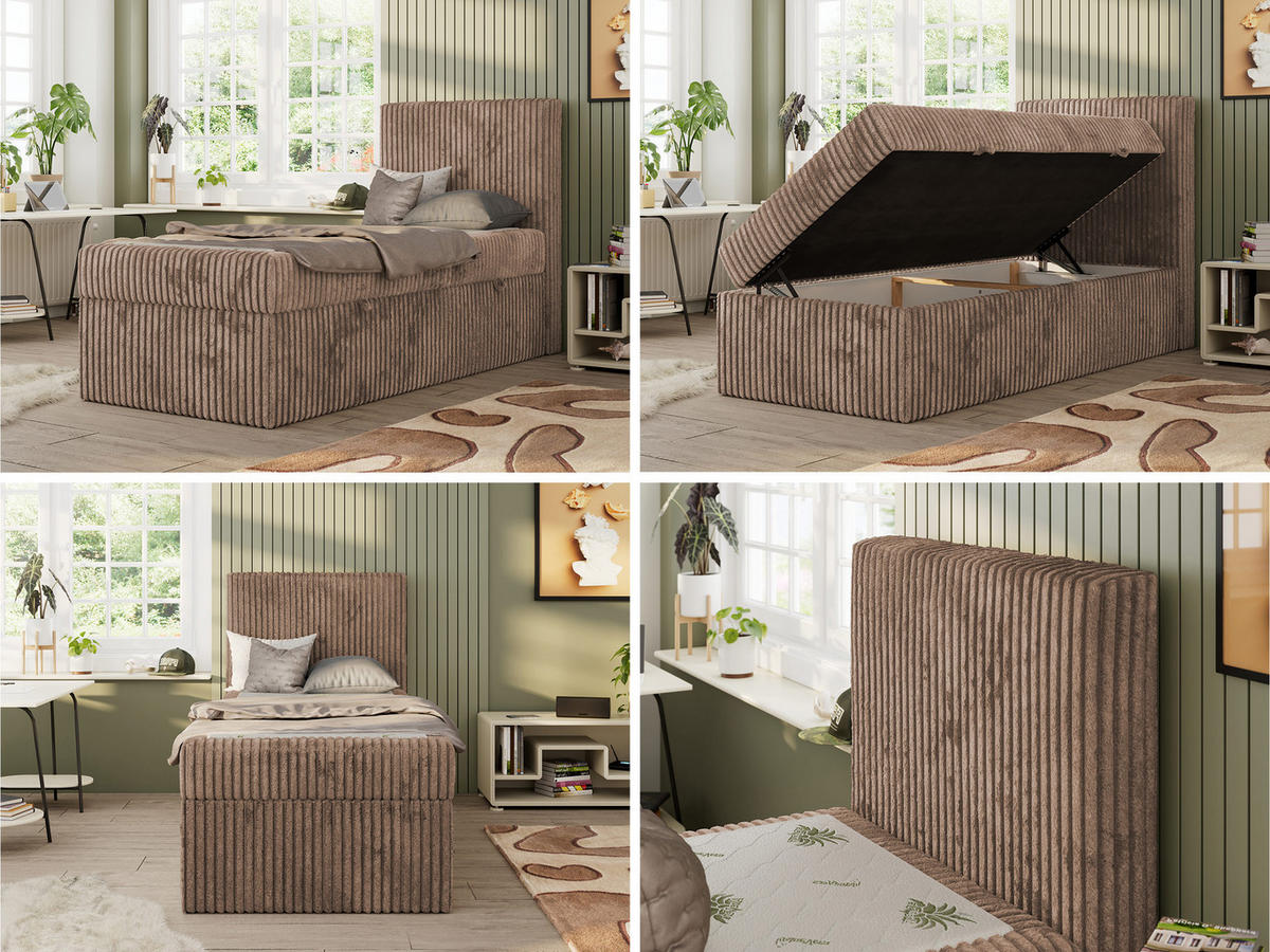 JUGENDBETT TILIO 90/200 - Braun - H4 - Rechts Seite - Braun, Textil (90/200cm) - MKS