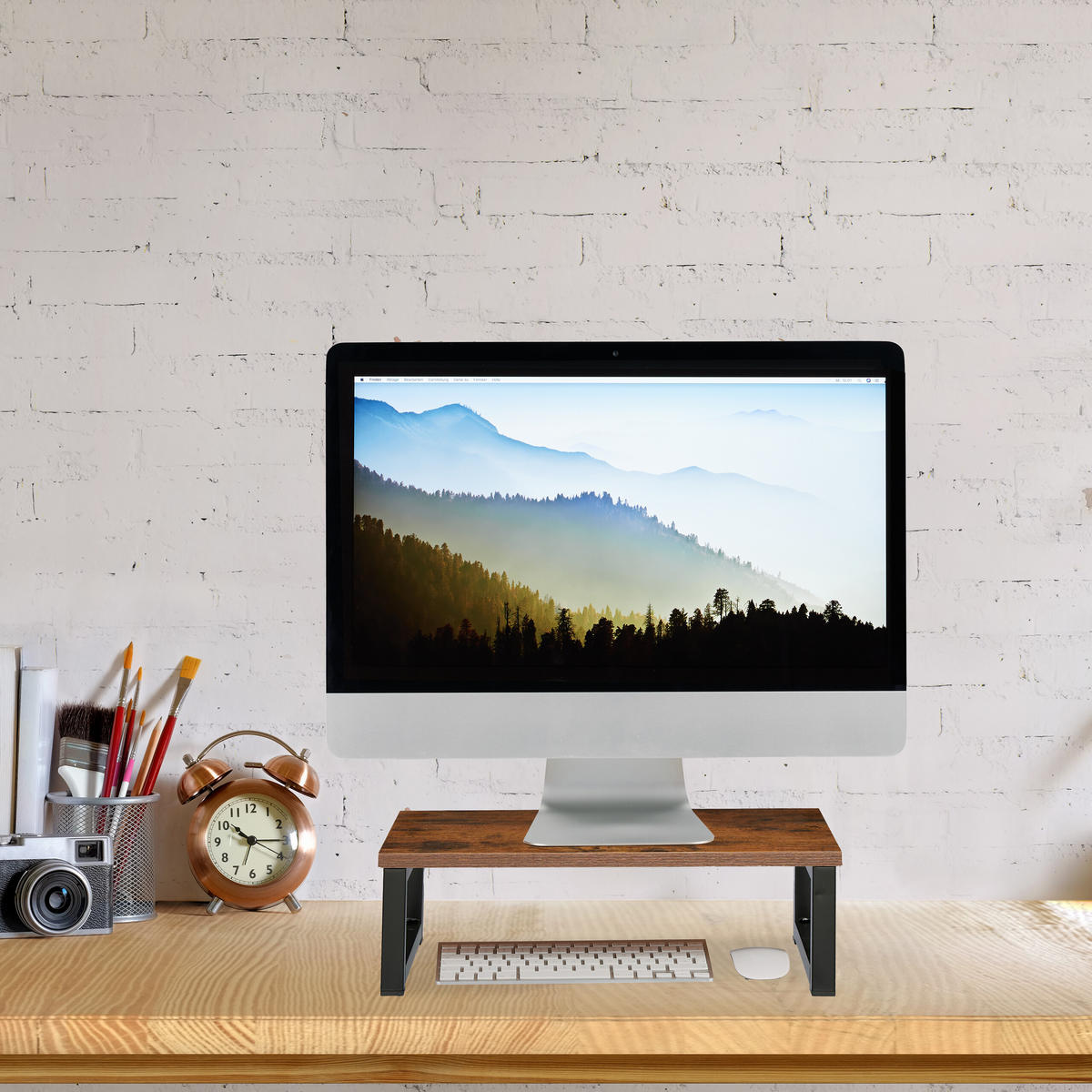 MONITORSTÄNDER Braun Schwarz 15x55x23 cm - Multicolor, Holzwerkstoff/Metall (23/55/15cm) - Relaxdays