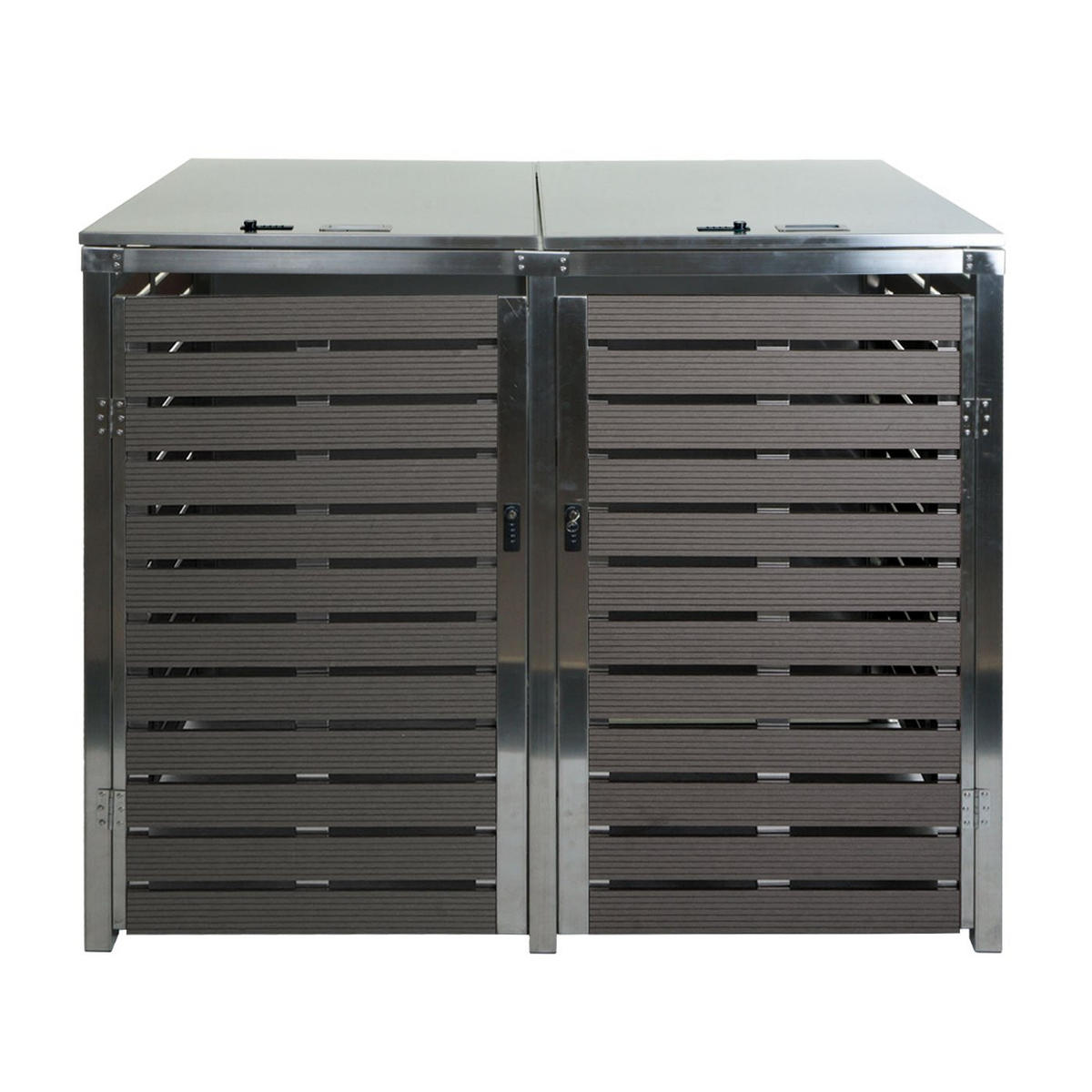 MÜLLTONNENBOX 2er HxBxT 119x134x84cm Anthrazit WPC Edelstahl 78kg - Anthrazit, Metall (134/119/84cm) - PROREGAL