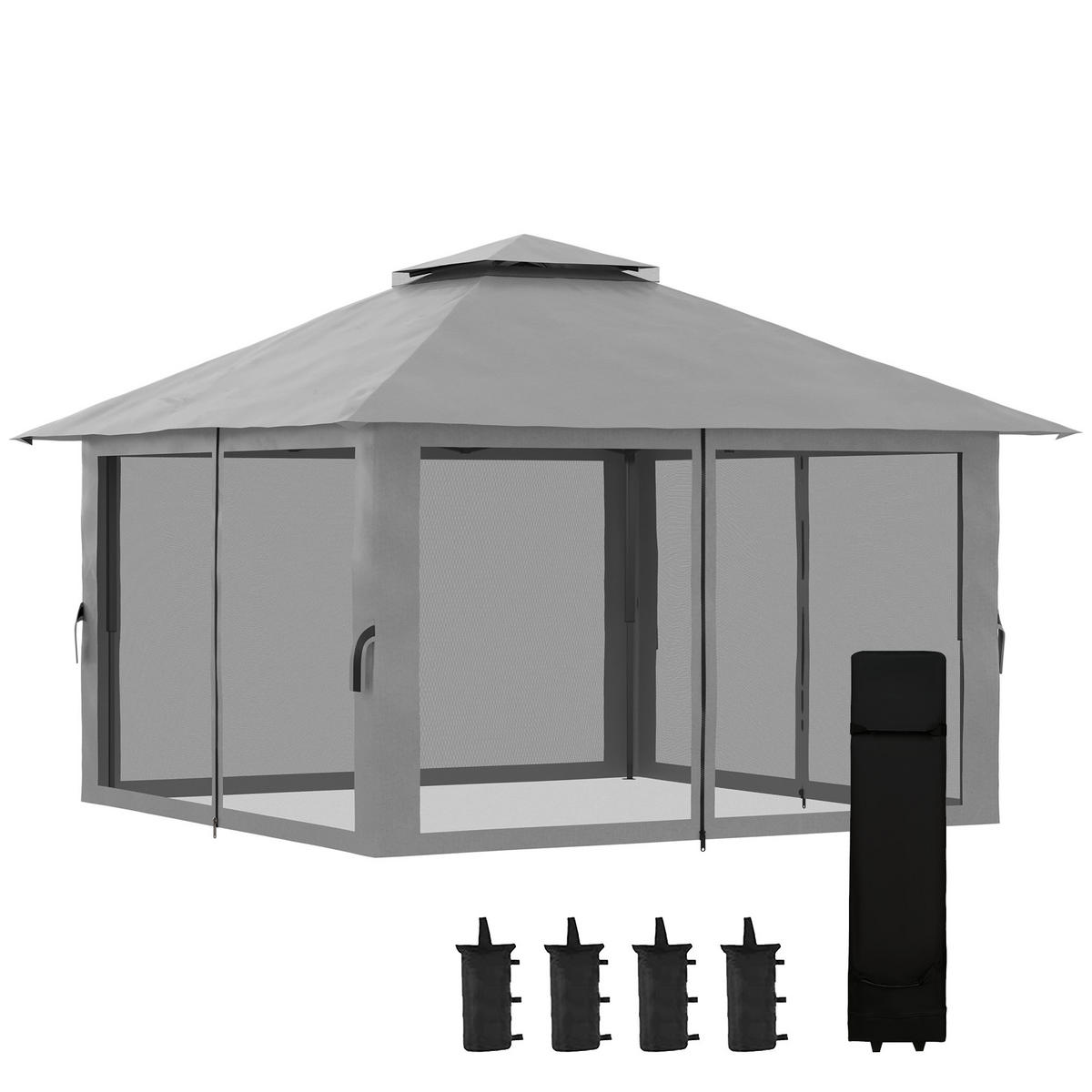 FALTPAVILLON, Netzwände, Lüftungsdach, Schnellaufbau, 4x3m, höhenverstellbar, Dunkelgrau - Multicolor, Metall (392/283/392cm) - FORIOUS