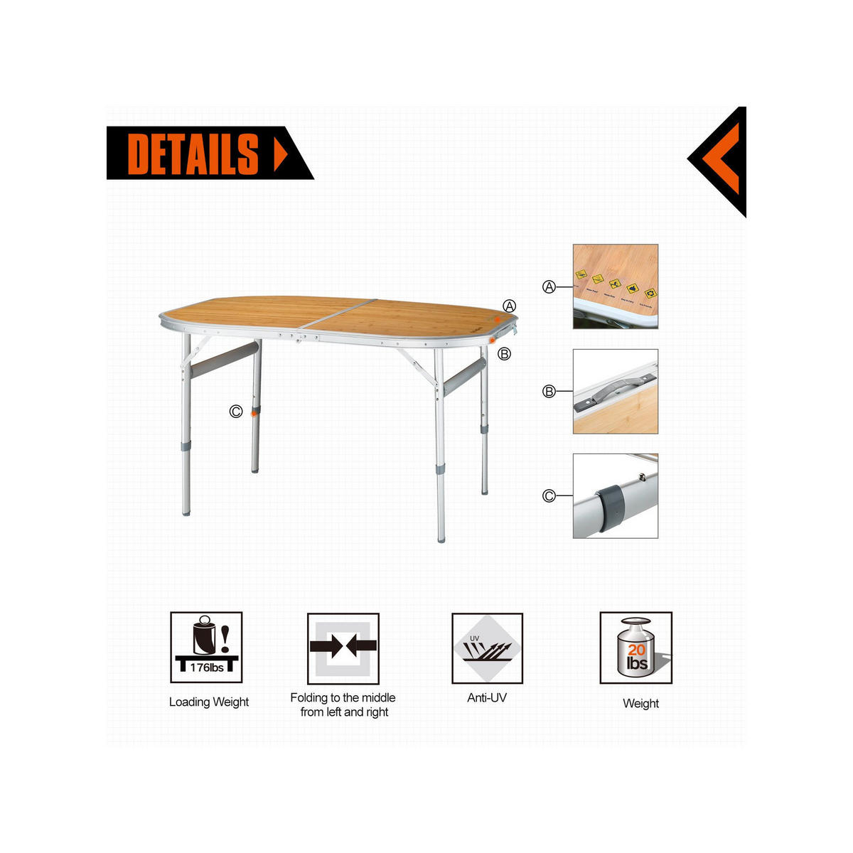 CAMPINGTISCH klappbar mit Tragegriff – Abgerundete Form - Braun, Metall (90/60/70cm) - Kingcamp