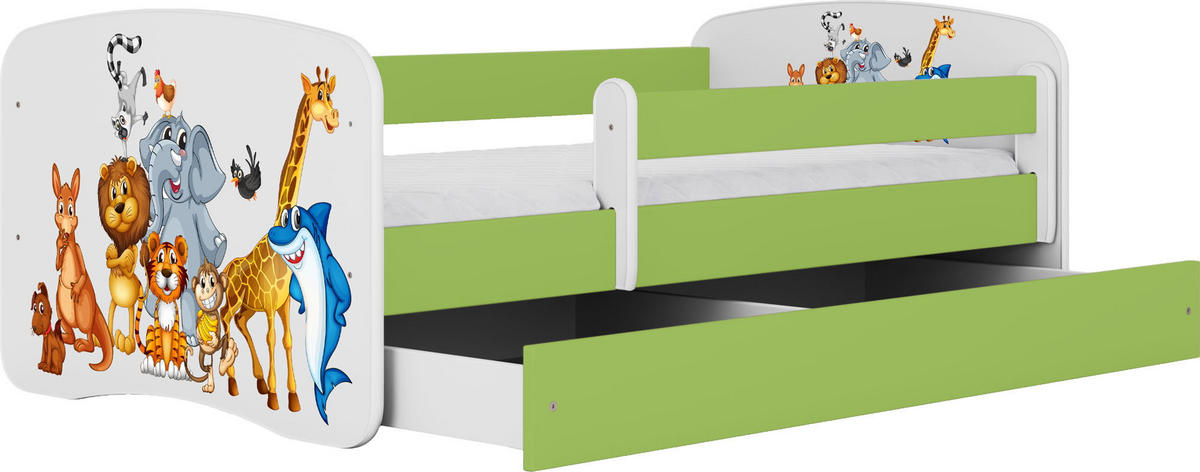 KINDERBETT Emily mit Schublade und Matratze, Grün 70x140 cm - Braun/Grün, Holzwerkstoff (140/70cm) - WFL GROUP