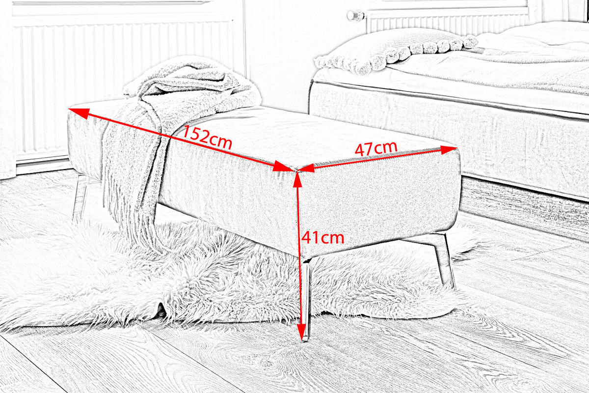 HOCKERBANK SOFIA Grau Webstoff - Grau, Textil (152/42/47cm) - KAWOLA