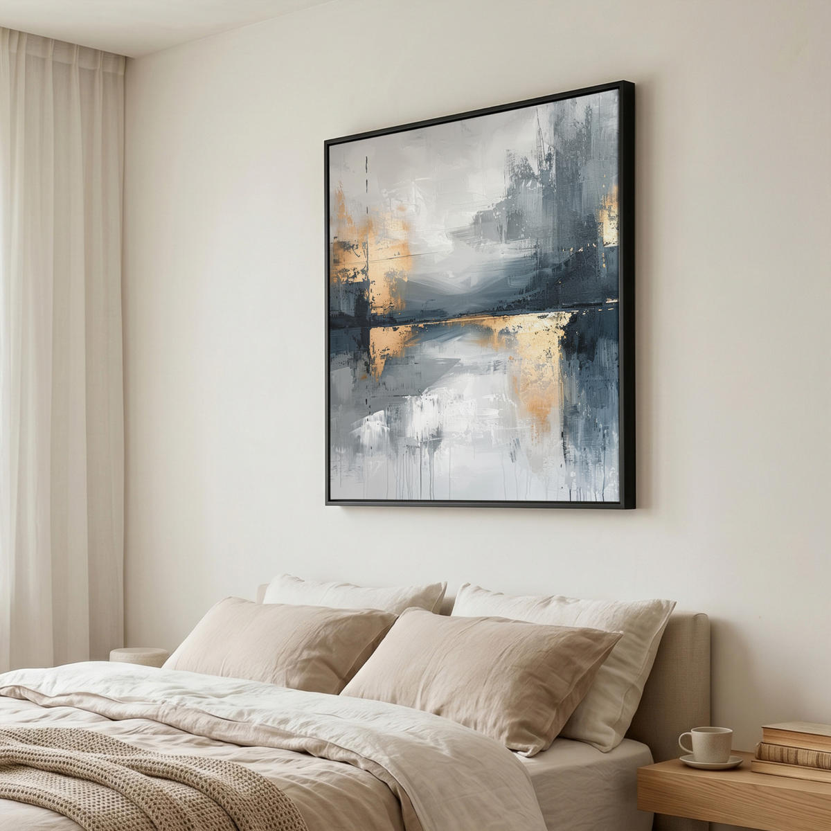 LEINWAND Bilder mit Rahmen - Kunst - Grau - Gold - Abstrakt - 90x90 - Dunkelgrau, Textil (90/90cm) - MuchoWow
