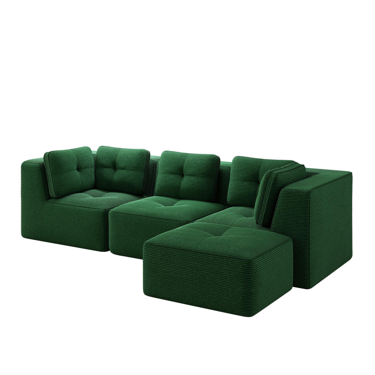 ECKSOFA 297/177/69 cm grün aus Cord ohne Montage modular mit Ottomane - Grün, Textil (177/297cm) - OKWISH