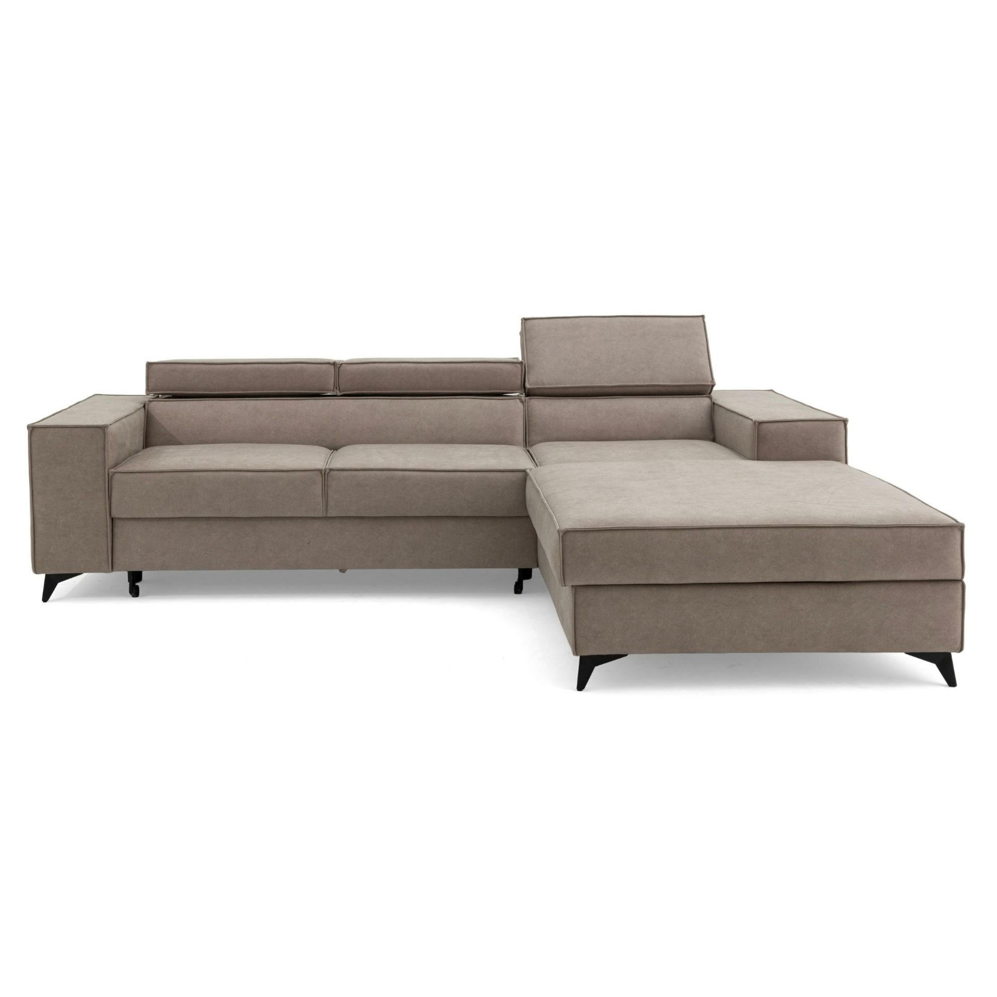 ECKSOFA PURE S Rechts mit Schlaffunktion 127x215 Velours Creme - Creme/Schwarz, Holz/Textil (204/281cm) - Muffo
