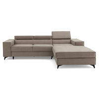ECKSOFA PURE S Rechts mit Schlaffunktion 127x215 Velours Creme - Creme/Schwarz, Holz/Textil (204/281cm) - Muffo