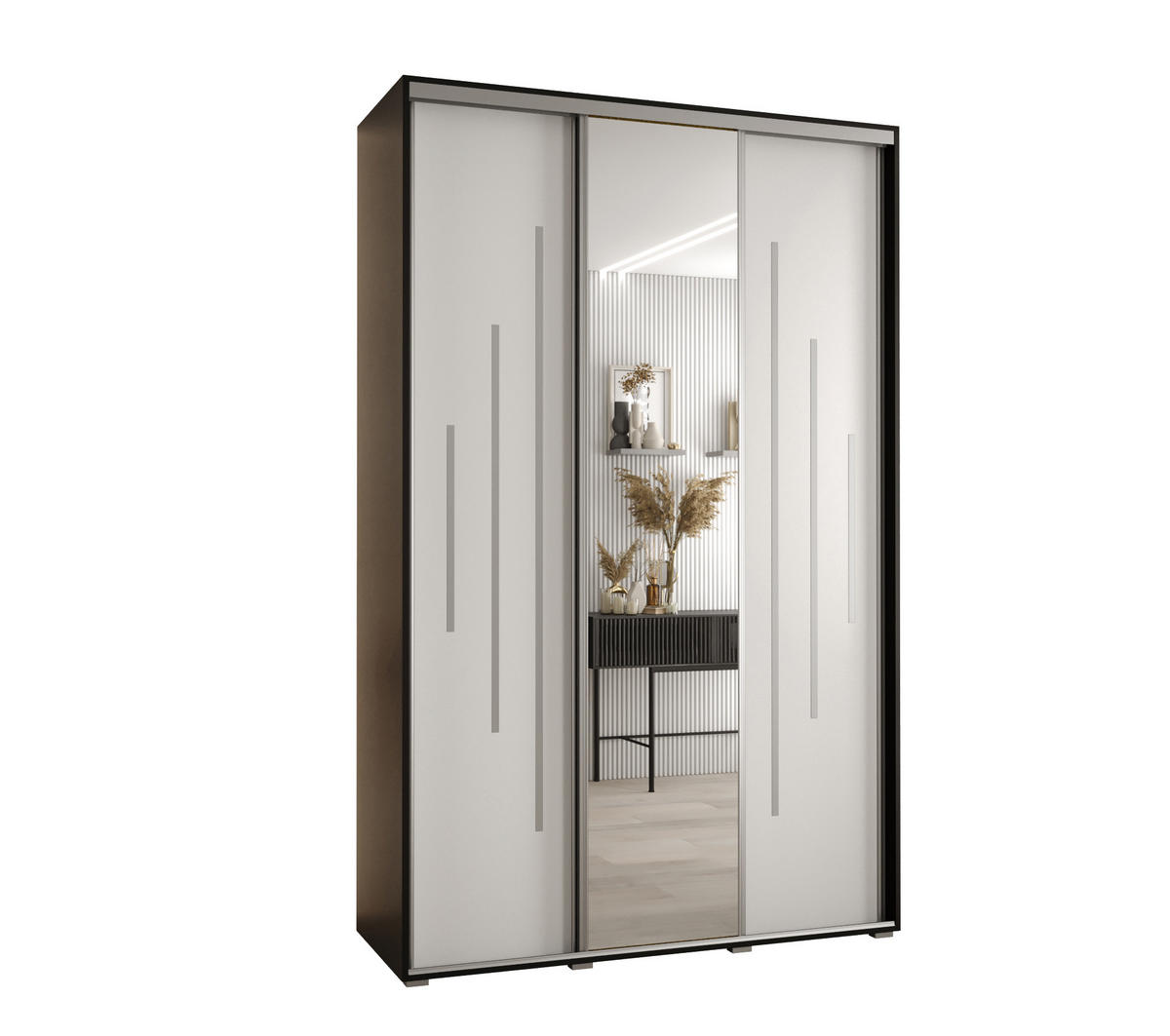 SCHWEBETÜRENSCHRANK 235,2/160/60 3-türig - Silberfarben/Schwarz, Holz/Metall (160/235/60cm) - Abiks Möbel