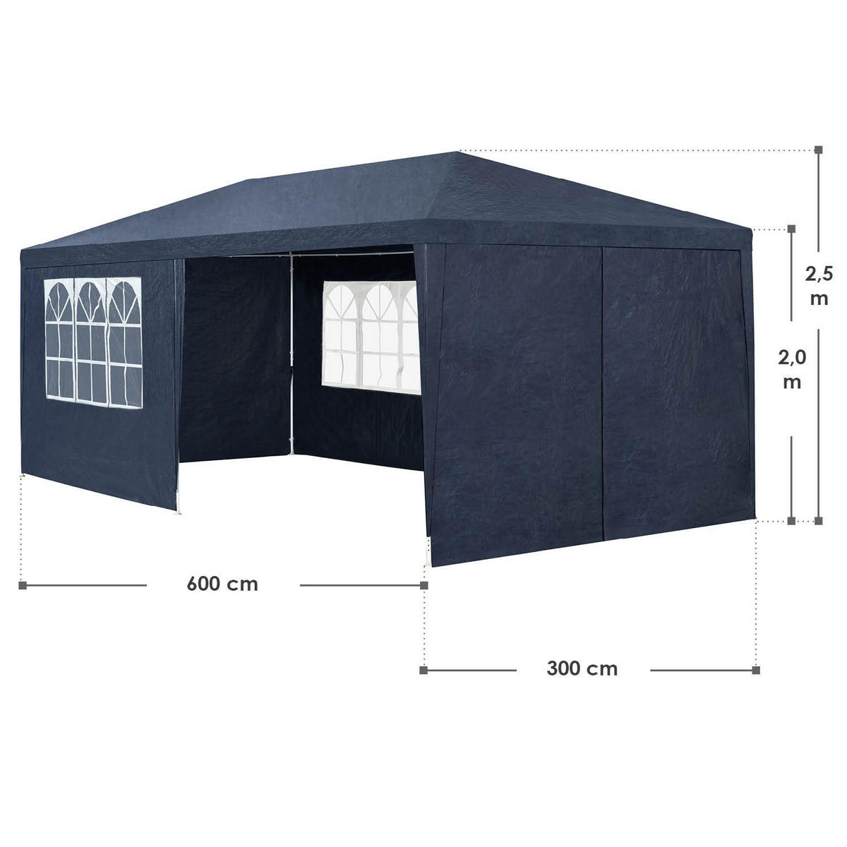 PARTYZELT Gartenzelt blau 3x6 m - Blau, Metall (300/250/600cm) - Juskys