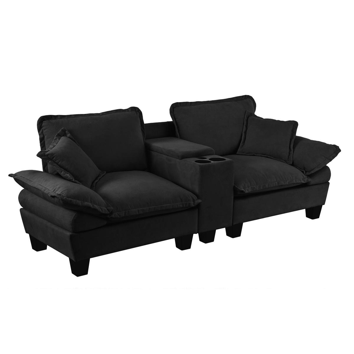SOFA mit Stauraum und USB 224 x 82 x 90 cm Chenille Black - Schwarz, Holzwerkstoff (82/90/224cm) - Meubliv