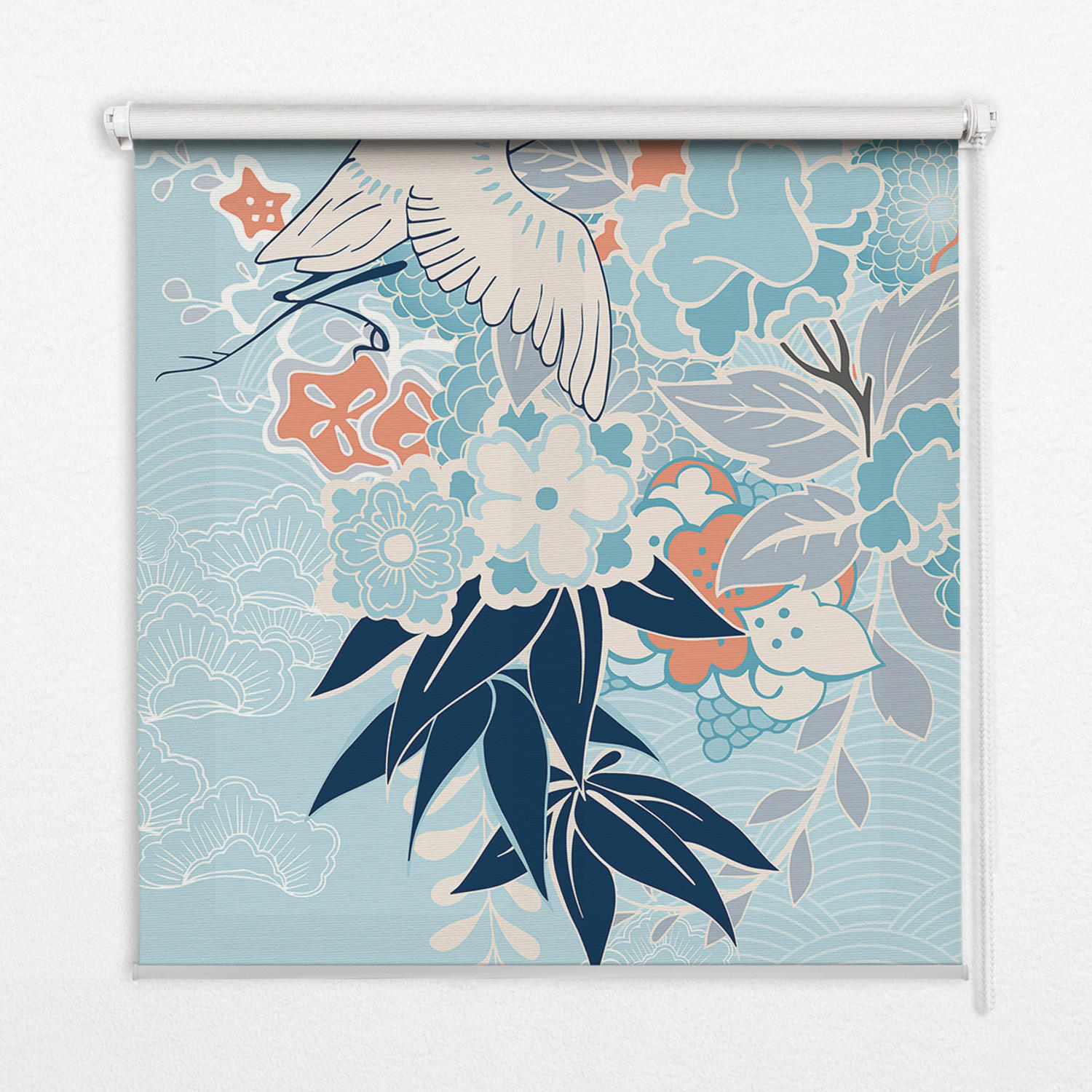 INNENROLLO - Fensterrollo - Rollo - 110x140 cm - Reiher in Blumen - Blau, Kunststoff (110/140/0.5cm) - TULUP
