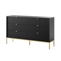 SIDEBOARD STELLARE 154/91/39 cm mit 6 Schubladen Schwarz - Goldfarben/Schwarz, Holzwerkstoff (154/91/39cm) - MASSENO