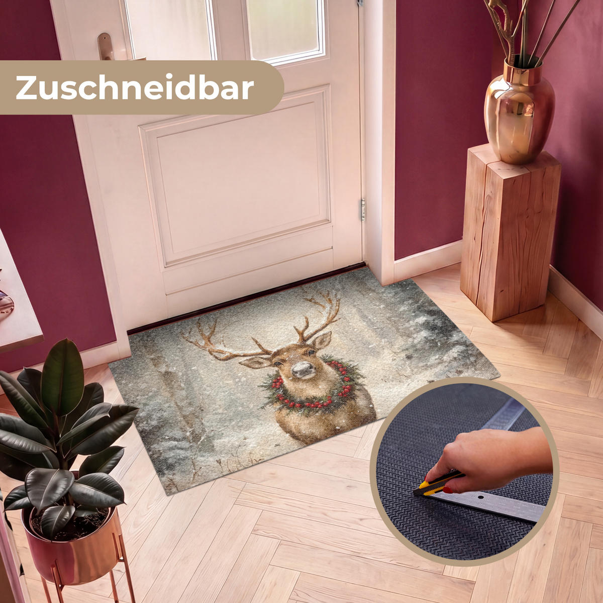 ROHOŽKA Vánoce - sobi - zima - věnec 120x80 cm - hnědá, textil/umělá hmota (120/0.4cm) - MuchoWow