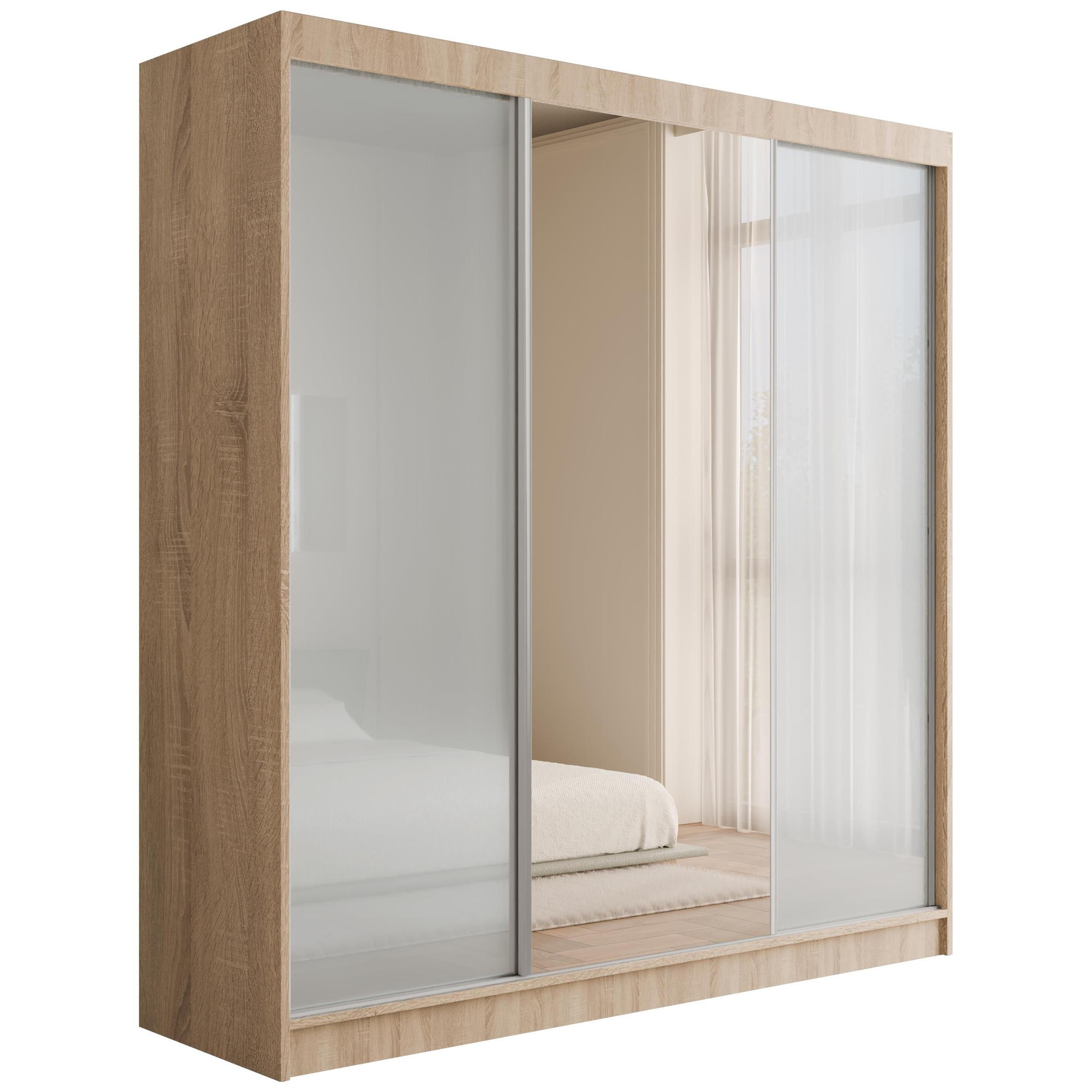 KLEIDERSCHRANK mit Spiegel V2-VITA 215x200 cm - Sonoma Eiche|Weiß - Weiß/Sonoma Eiche, Holzwerkstoff (200/215/61cm) - ALTDECOR