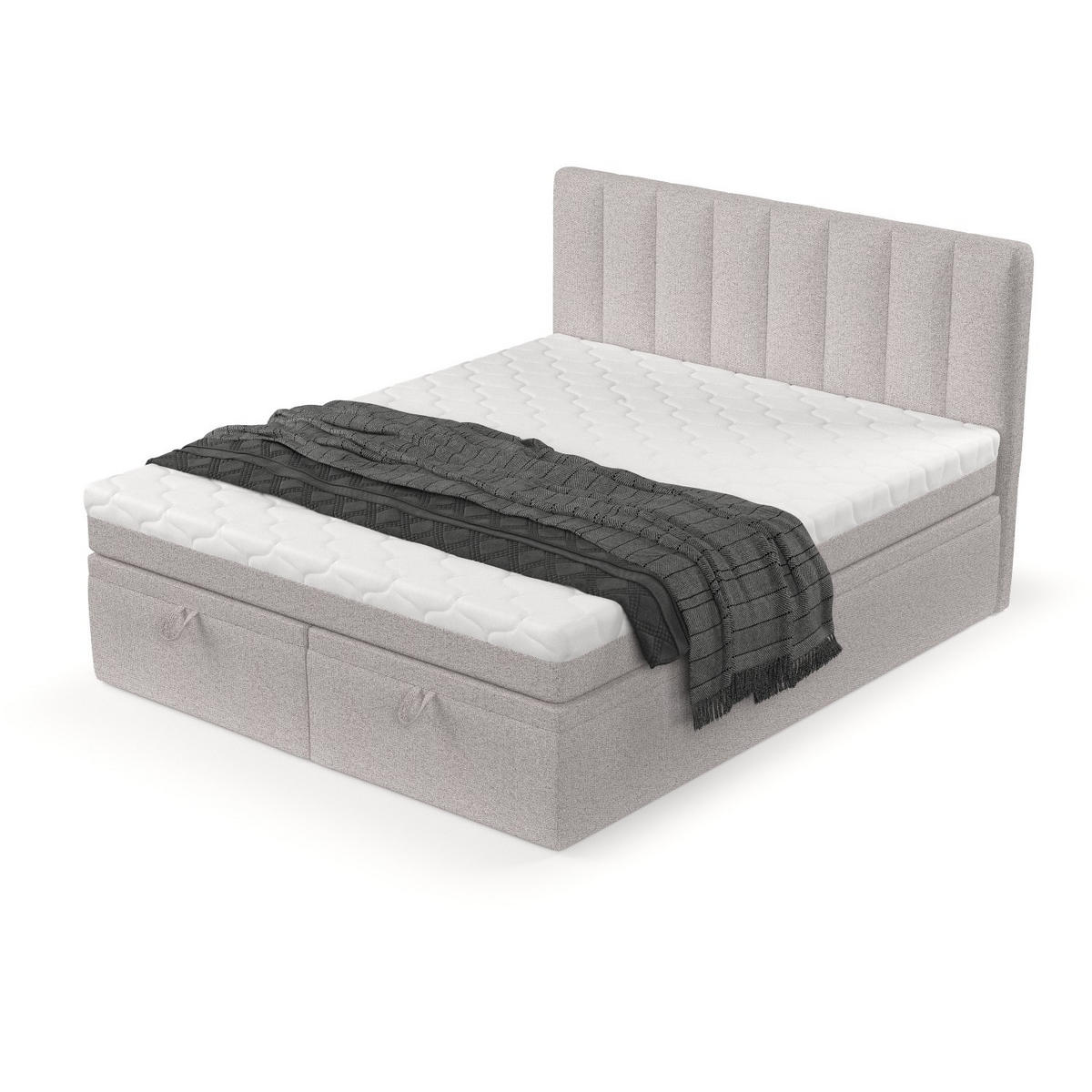 BOXBETT Lume 180/200 cm Beige im Riva Stoff - Beige/Schwarz, Holz/Holzwerkstoff (180/200cm) - AltaBeds