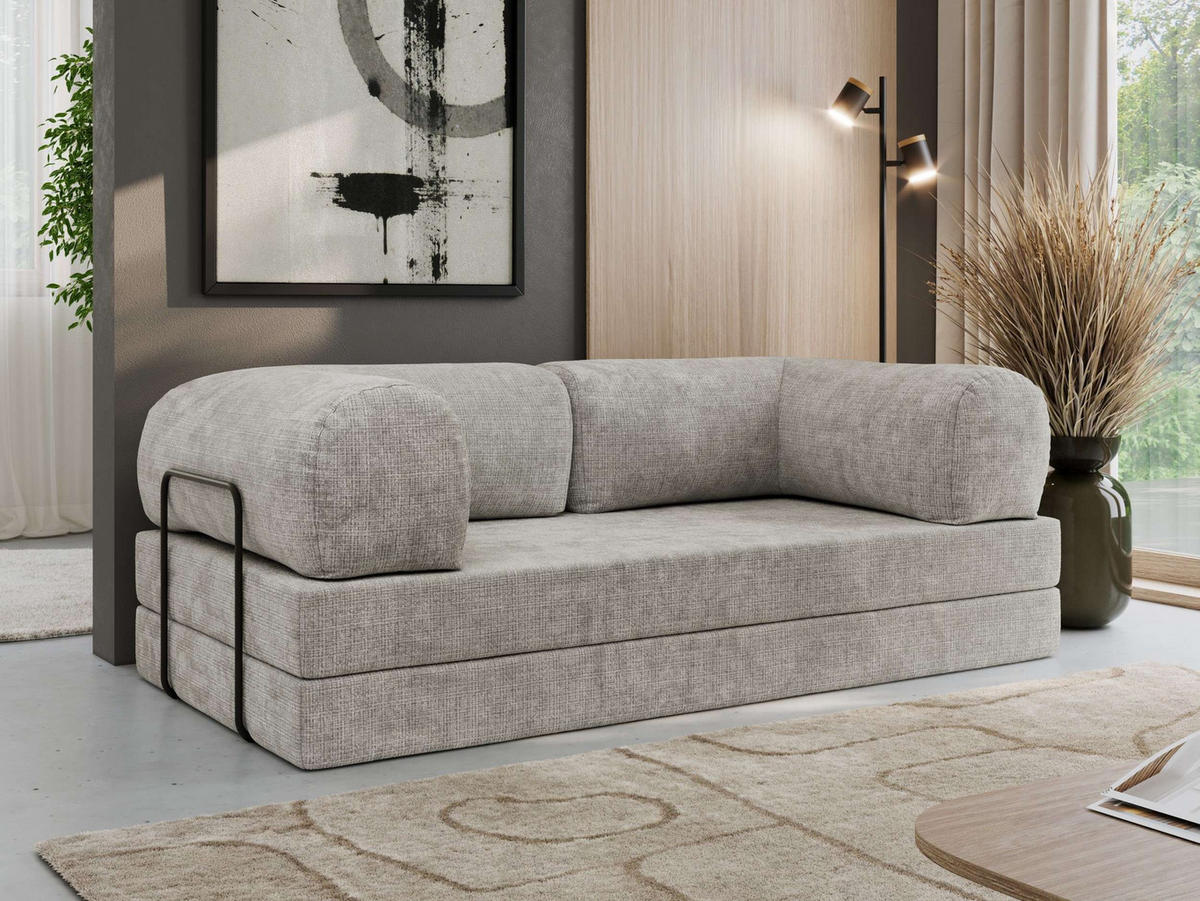 TROJMIESTNA POHOVKA ORSETTO - Svetlosivá Hrubo tkaná ženilka - čierna/svetlosivá, kov/textil (200/70/100cm) - MKS