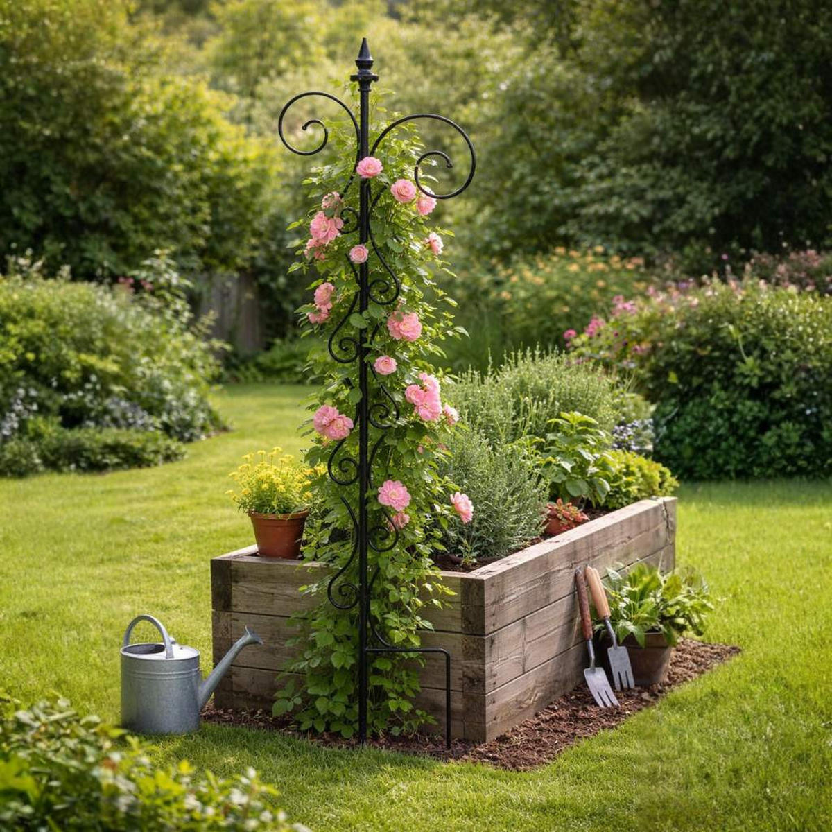 RANKHILFE mit 2 Halter Rankgitter aus Metall H-145cm B-30cm Kletterhilfe 2 Haken - Schwarz, Metall (30/145/2cm) - DanDiBo