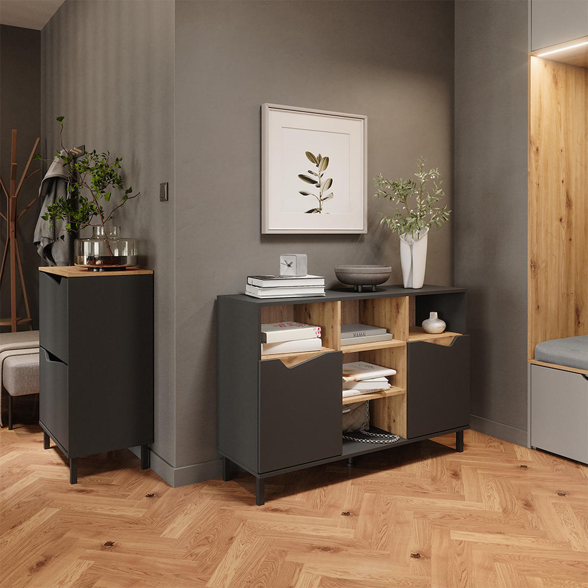 BOTNÍK NA BOTY Marelle Antracit/Artisan - světle šedá/antracitová, kompozitní dřevo (60/91.6/38cm) - Vicco