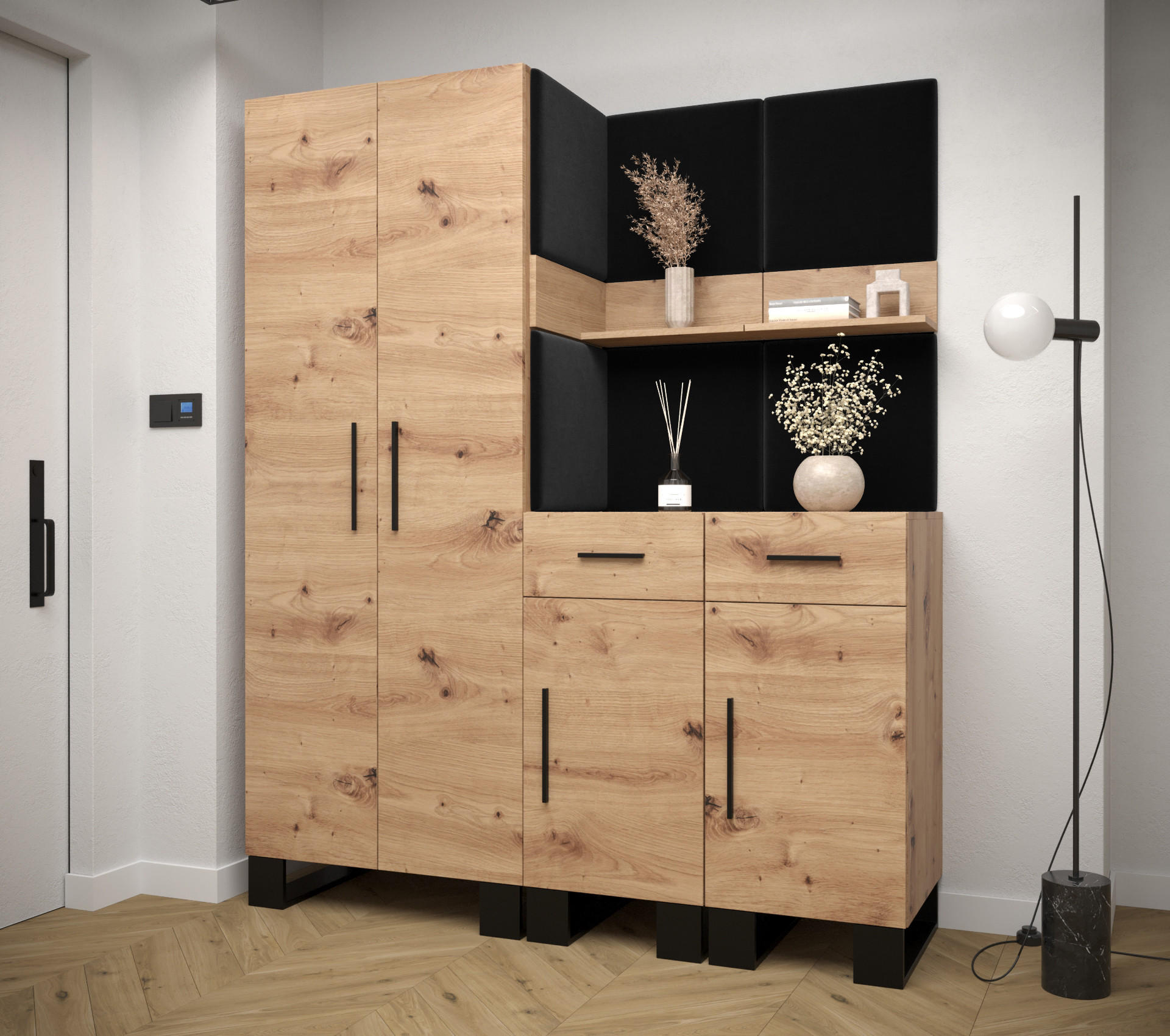 GARDEROBEN-SET 196/158/45,6 - Dunkelgrau/Schwarz, Holz/Kunststoff (158/196/45.6cm) - Abiks Möbel