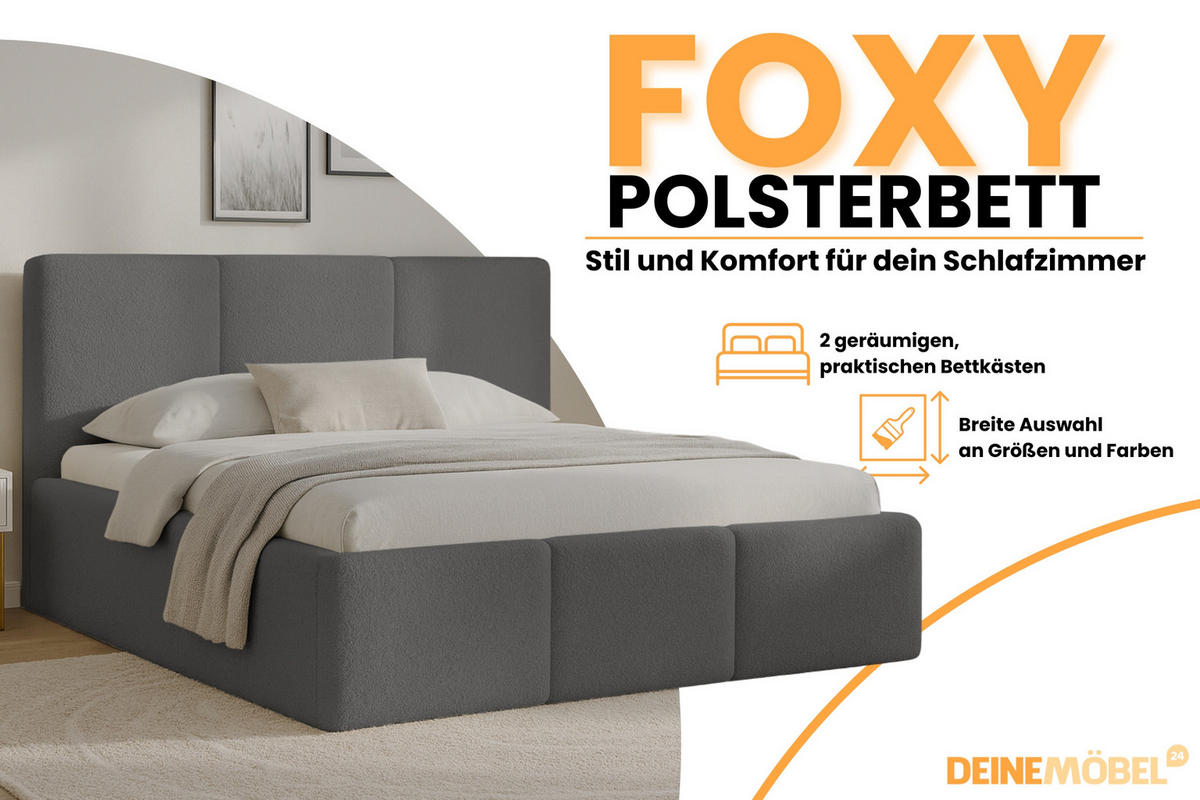 POLSTERBETT FOXY 160/200 in Boucle Grau - Grau, Holz/Holzwerkstoff (160/200cm) - Deine Möbel 24
