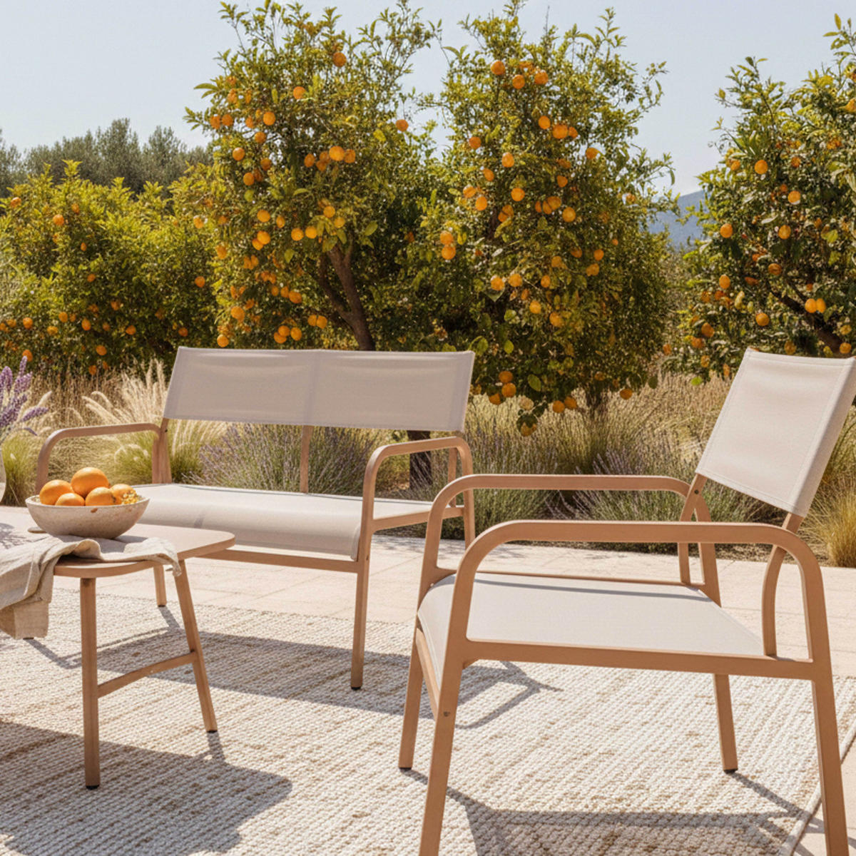 GARTENMÖBELSET 4-Sitzer, Beige - Beige, Textil - Oviala