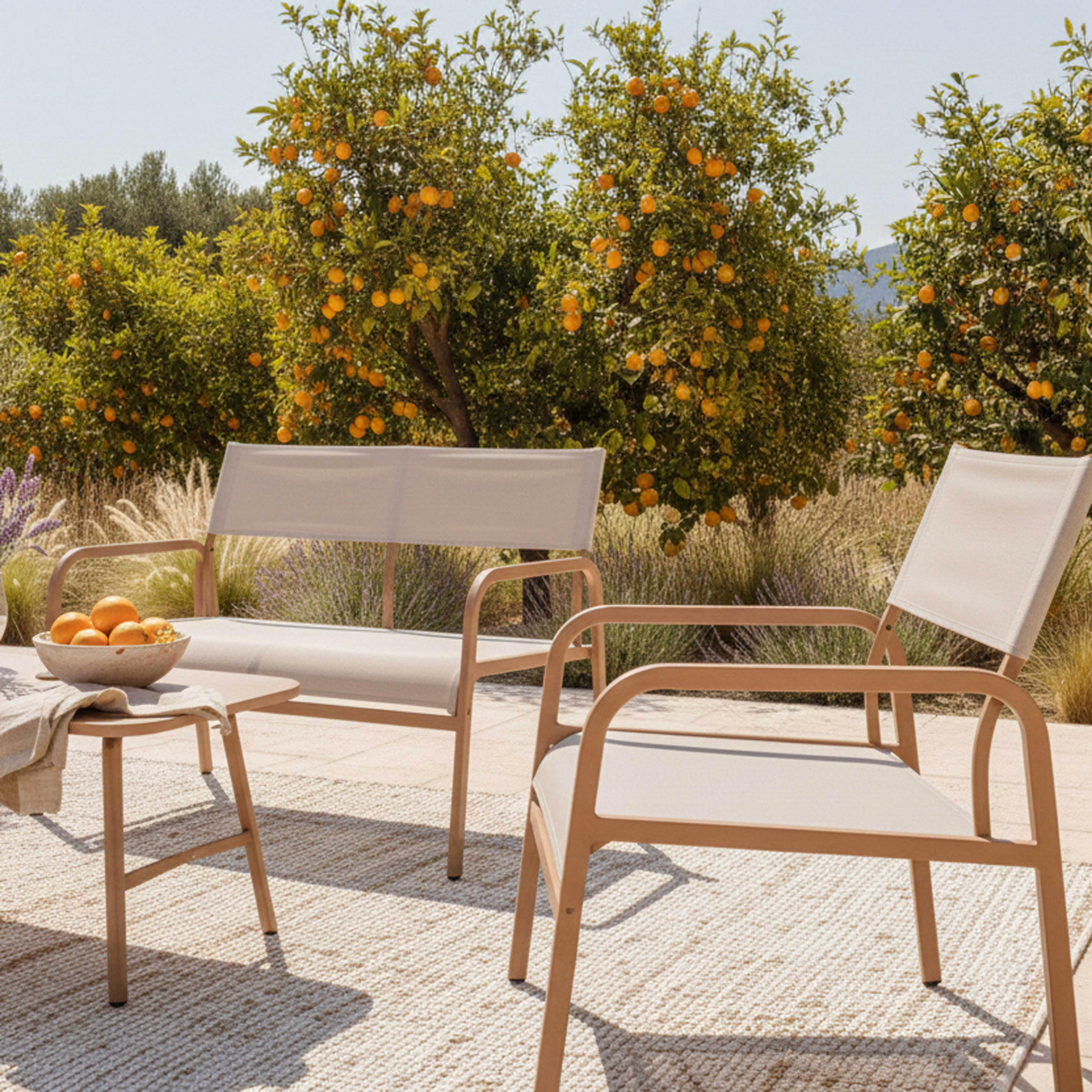 Thumbnail - Oviala Gartenmöbelset, Beige, Textil, 2 Sesseln, 1 Bank und 1 Couchtisch, 4-Sitzer, rechteckig,Rechteckig, Gartenmöbel, ...