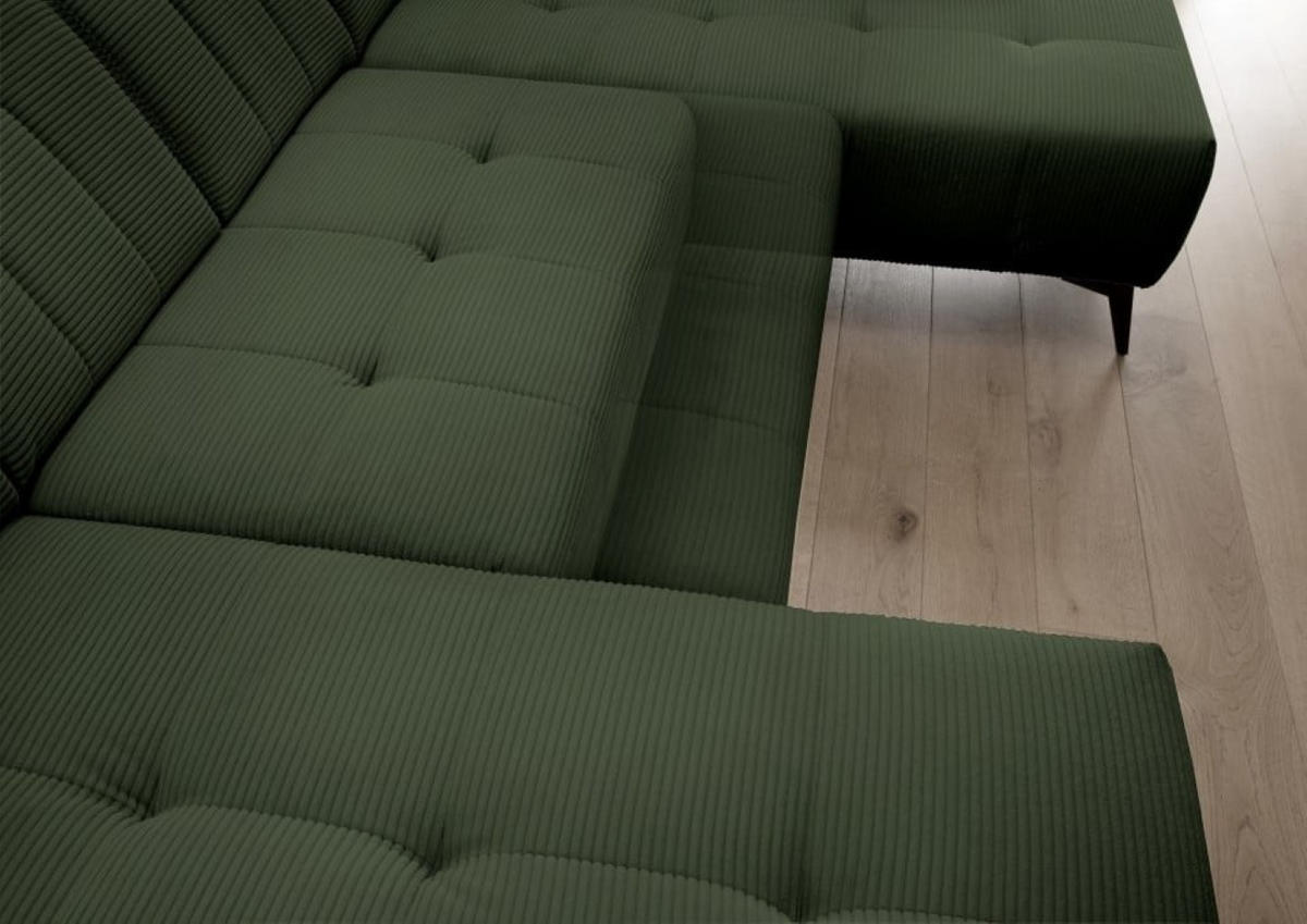 WOHNLANDSCHAFT mit elektrisch verstellbare Relaxfunktion, Cord-Stoff - Schwarz/Grün, Textil/Metall (200/104/337cm) - myHomelando