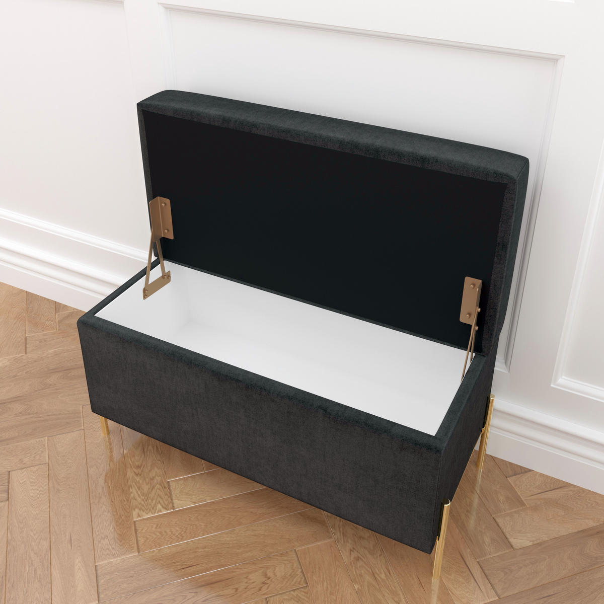 HOCKERBANK Borgo Mit Stauraum, Samt Grau, Metal Gold - Goldfarben/Grau, Holzwerkstoff/Metall (80/46/37cm) - Dancan